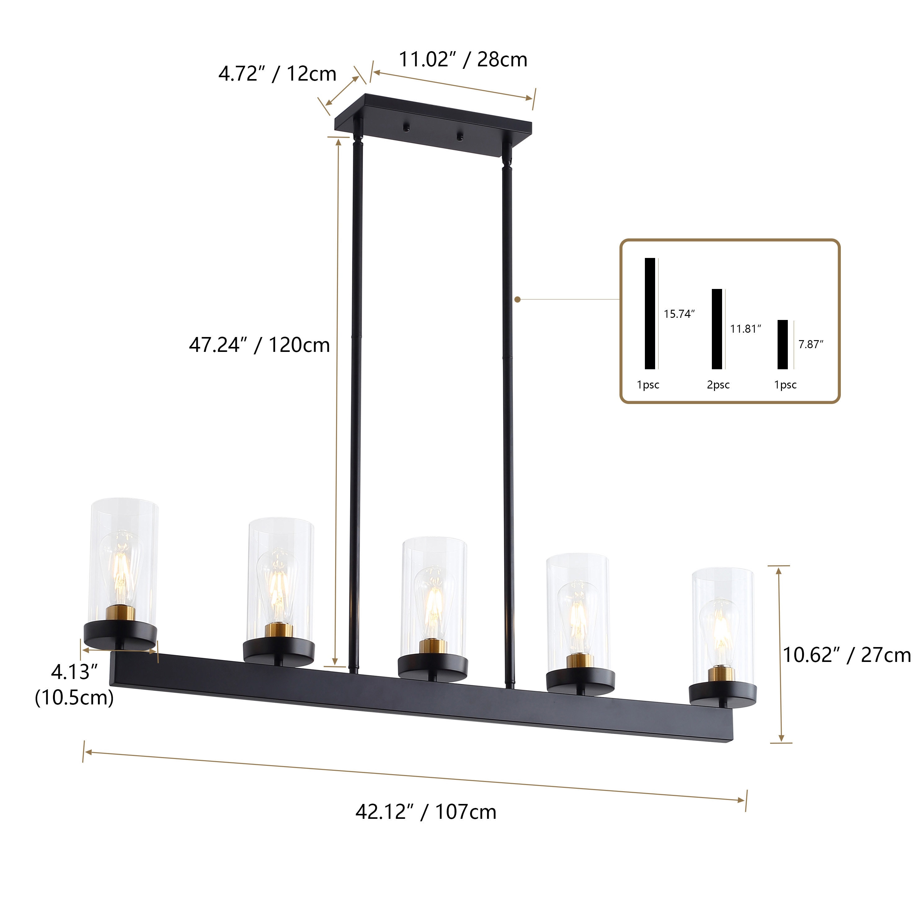 Aiwen 3-Light Black Modern/Contemporary Square LED Pendant Light in the ...