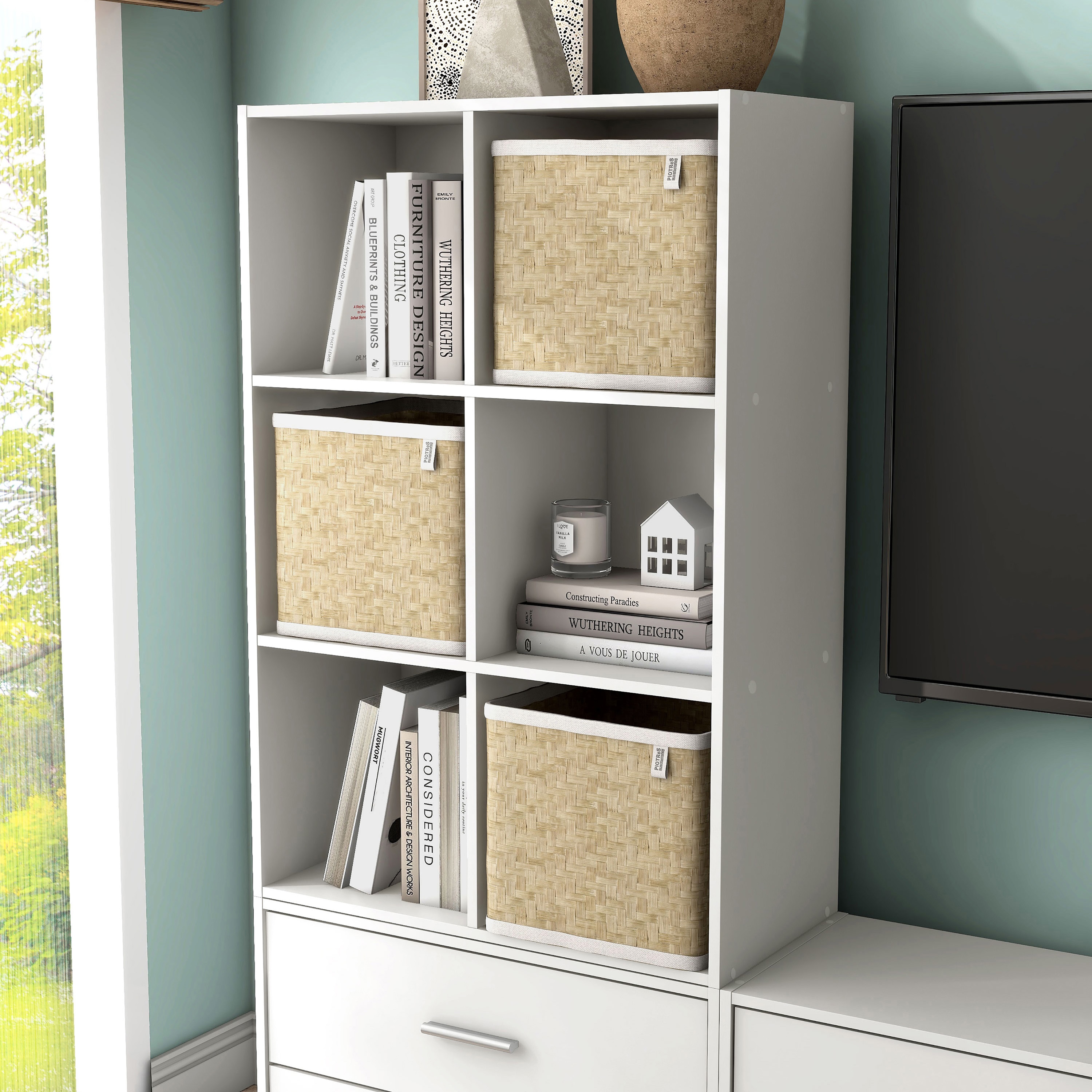 White Rectangular Stackable 6-Cube Wood Bookcase