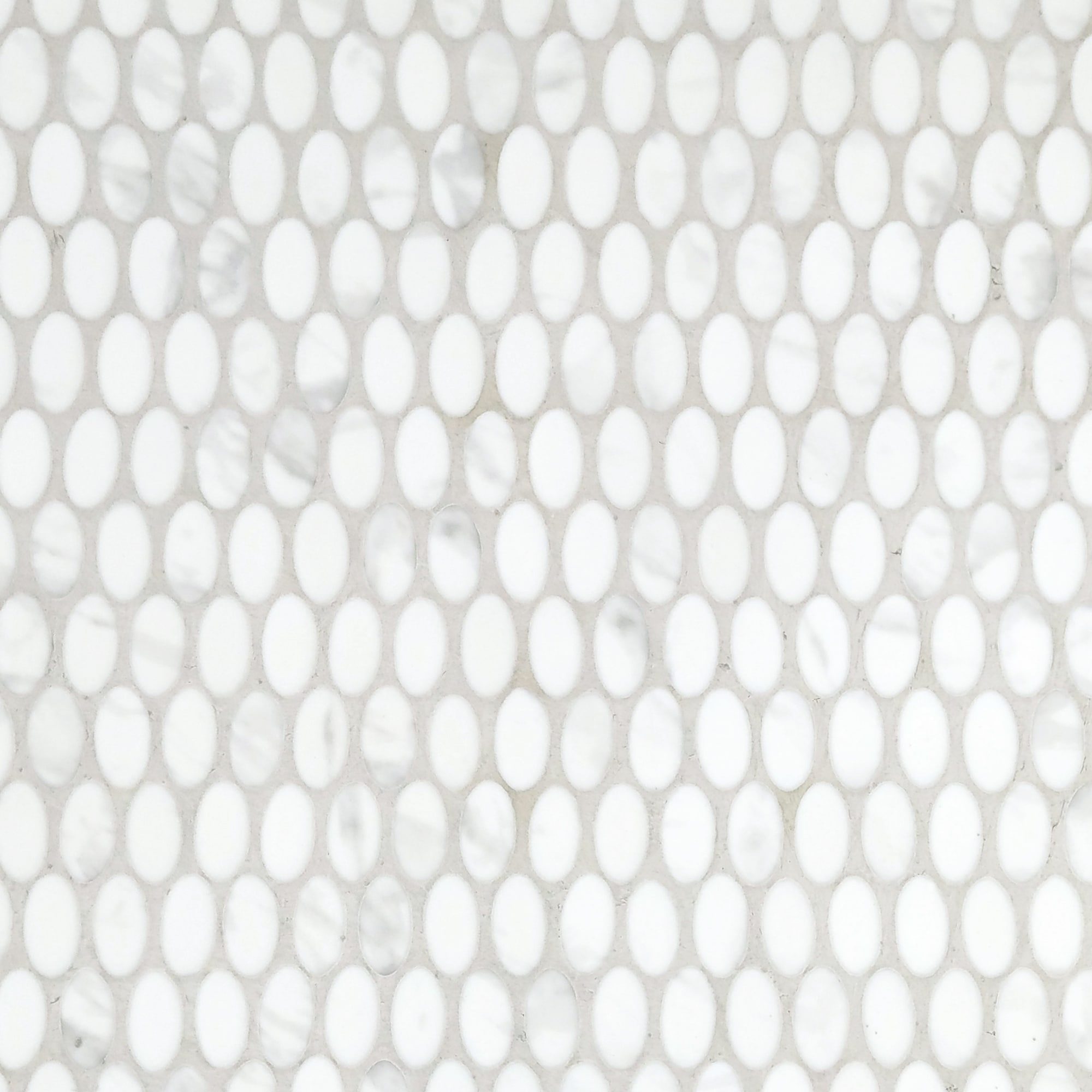 SUNWINGS OVAG-WHI-10 White Calacatta 11-7/8-in x 11-7/8-in Matte Recycled Glass Marble Look Penny Mosaic Floor and Wall Tile (8.74-sq. ft/ Carton)