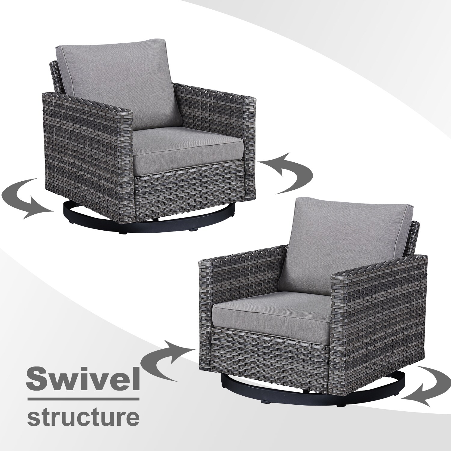 Rilyson U Set of 2 Wicker Gray Steel Frame Swivel Glider Rocking Chair ...