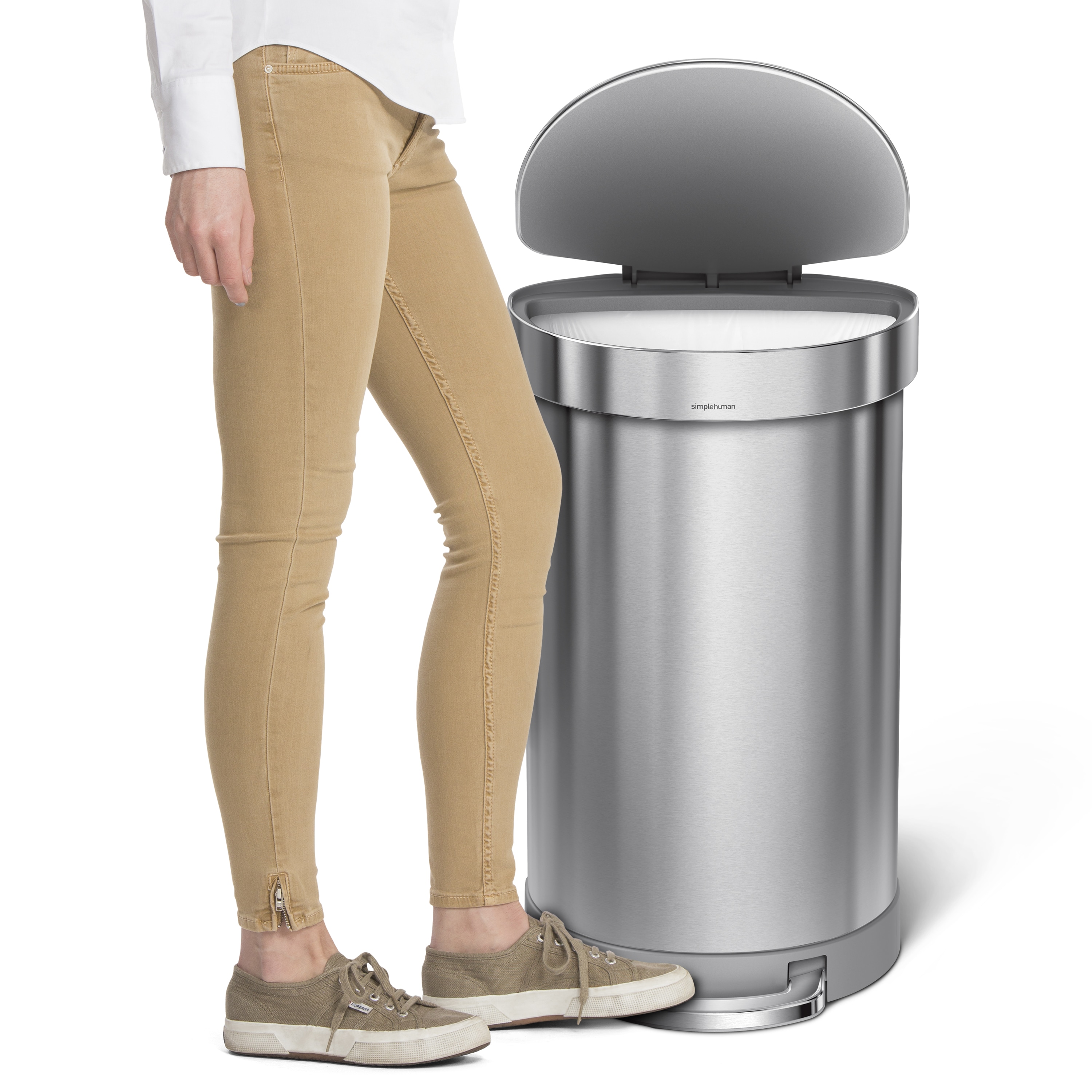 Simple Human Semi-Round Stainless Steel Step Trash Can with Bonus Step Can,  45l