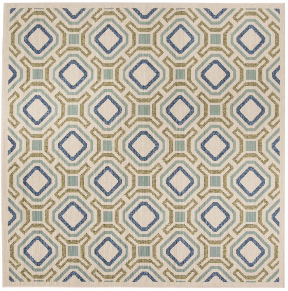 Safavieh VER089-0614-7SQ Veranda Aristica 7 x 7 (ft) Loomed Synthetic Cream/Green Square Indoor/Outdoor Abstract Coastal Area rug