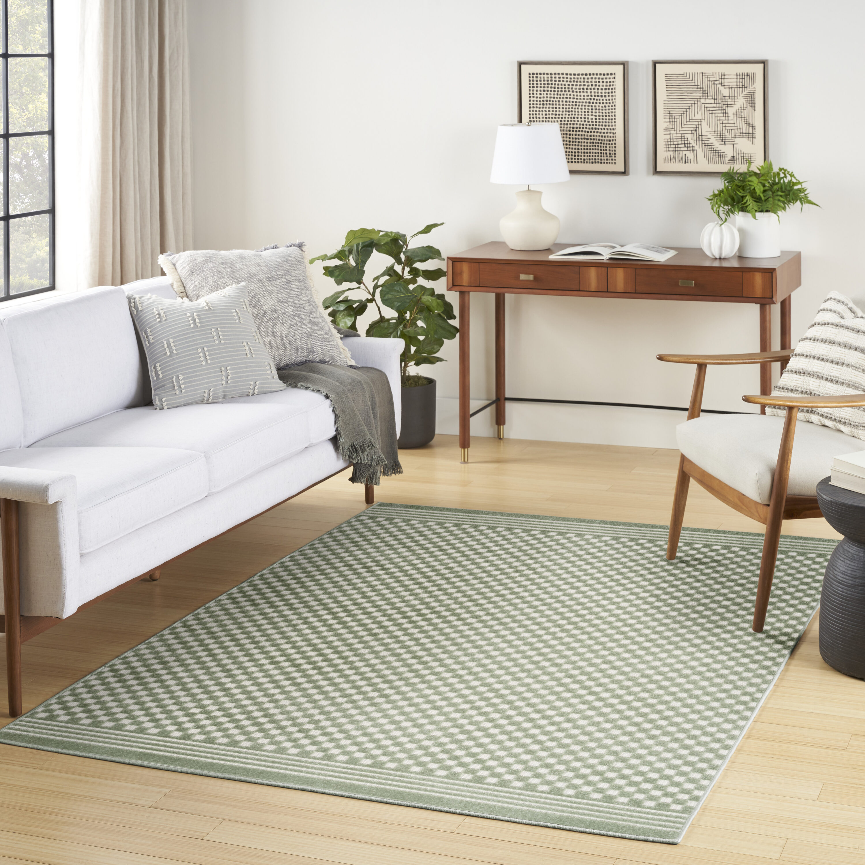Nourison Home 099446983640 Casual 7 x 9 (ft) Polypropylene Green Rectangular Indoor Geometric Area rug