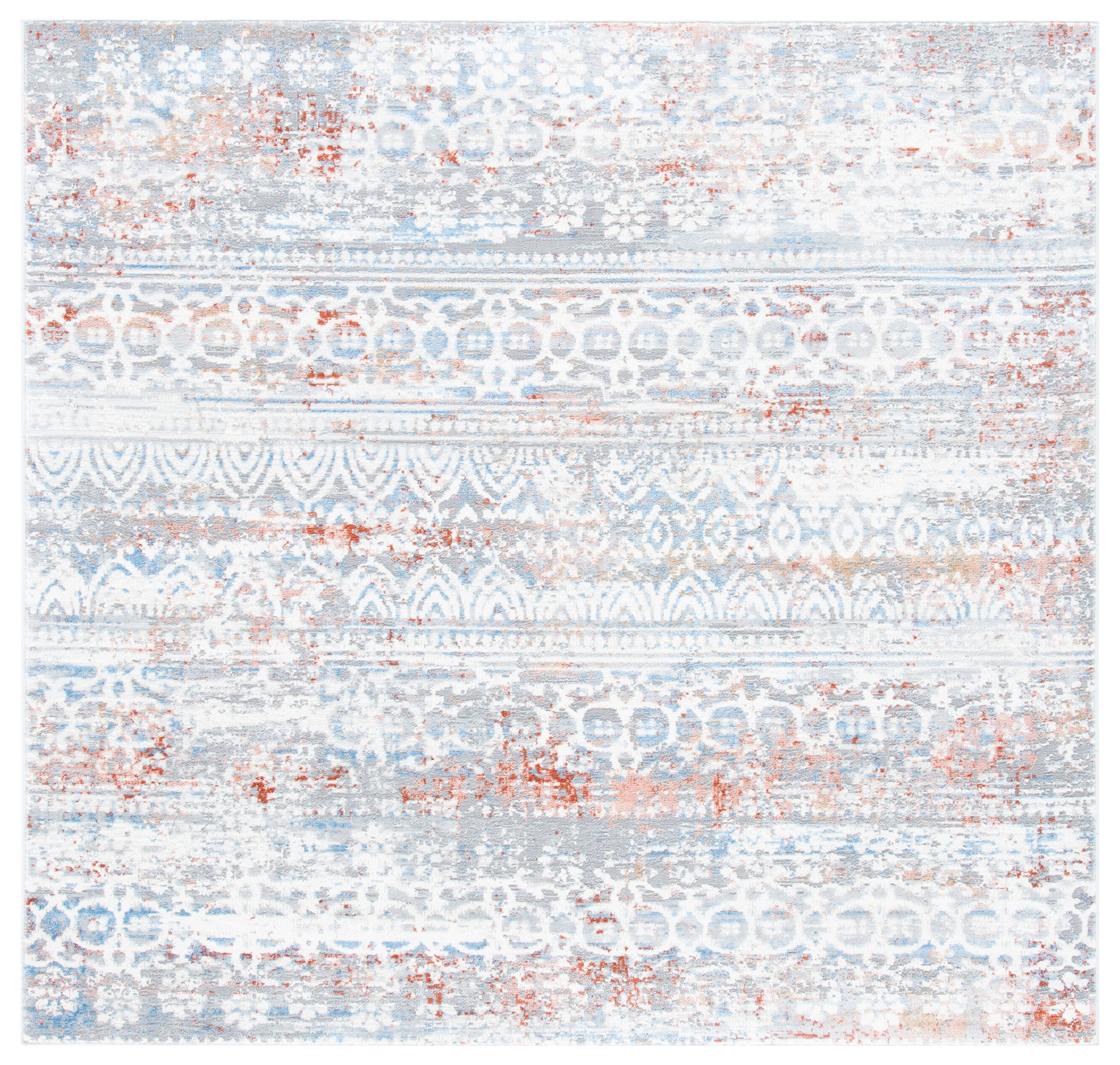 Safavieh ALA484G-7SQ Amelia Hinako 7 x 7 (ft) Loomed Synthetic Gray/Rust Square Indoor Floral/Botanical Bohemian/Eclectic Area rug