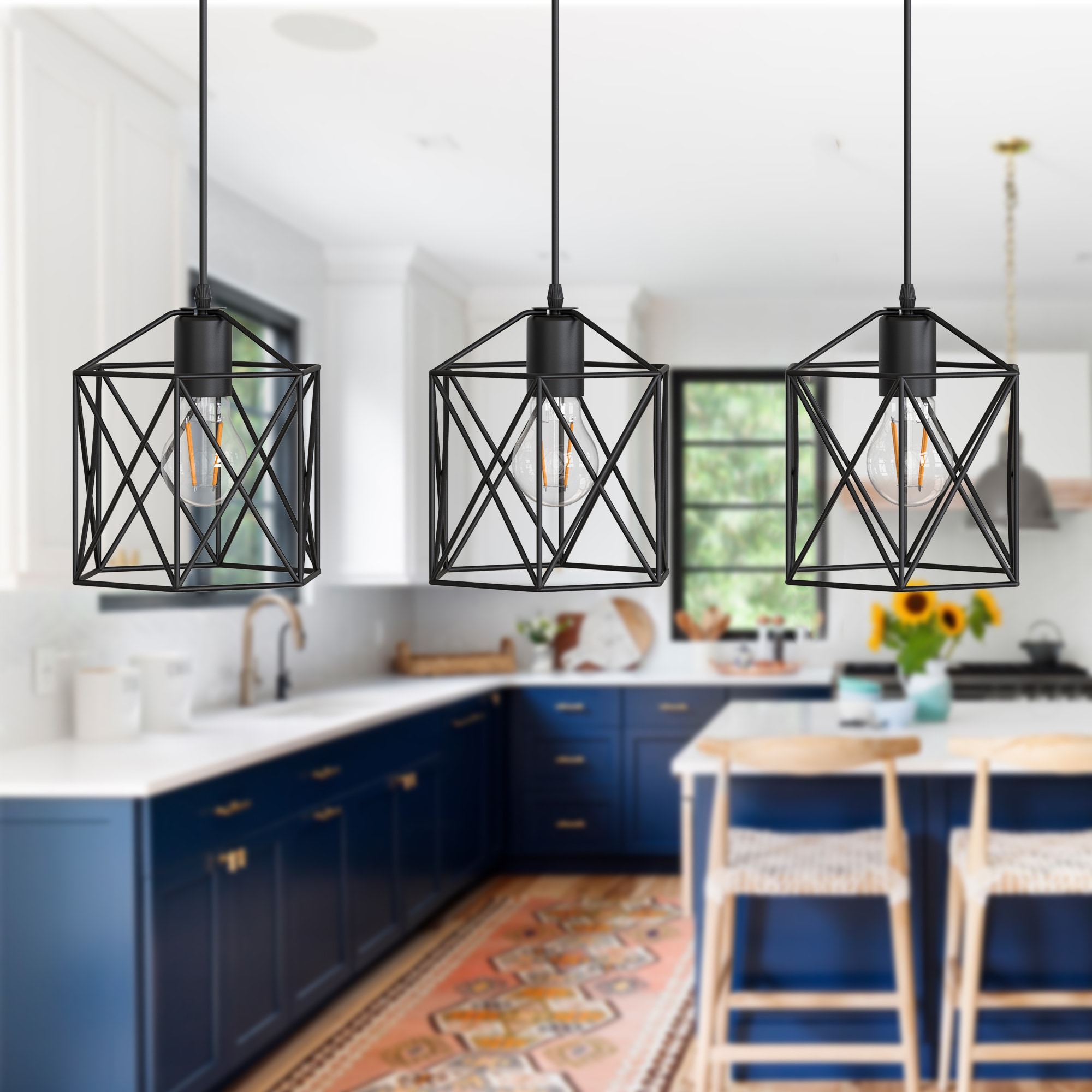 YANSUN 3-Light Black Mid-century Bell LED Pendant Light in the Pendant ...