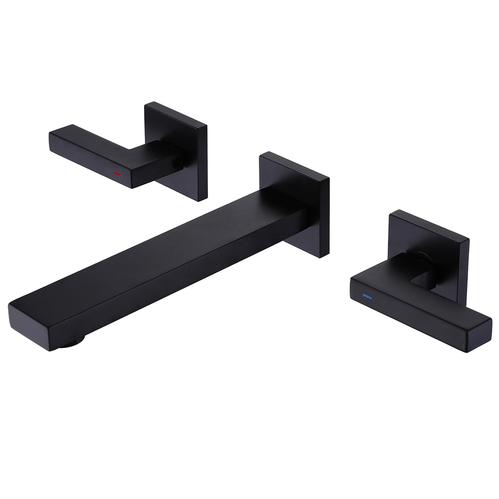 BWE A-93015-B Matte Black Wall-mount 2-handle WaterSense Low-arc Commercial/Residential Handle Bathroom Sink Faucet