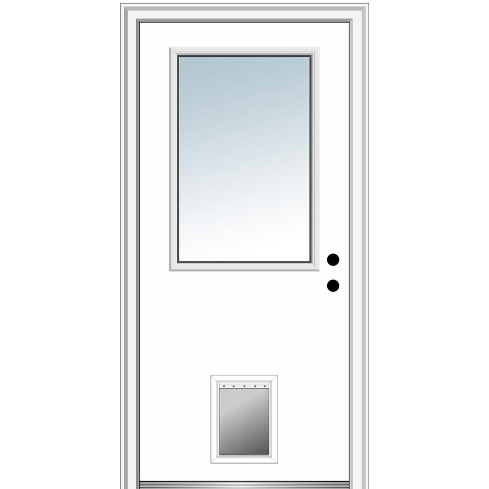 MMI DOOR ZZ00567L 36-in x 80-in x 4-9/16-in Fiberglass Half lite Left-hand inswing Primed Prehung Front Door with Brickmould Insulating core