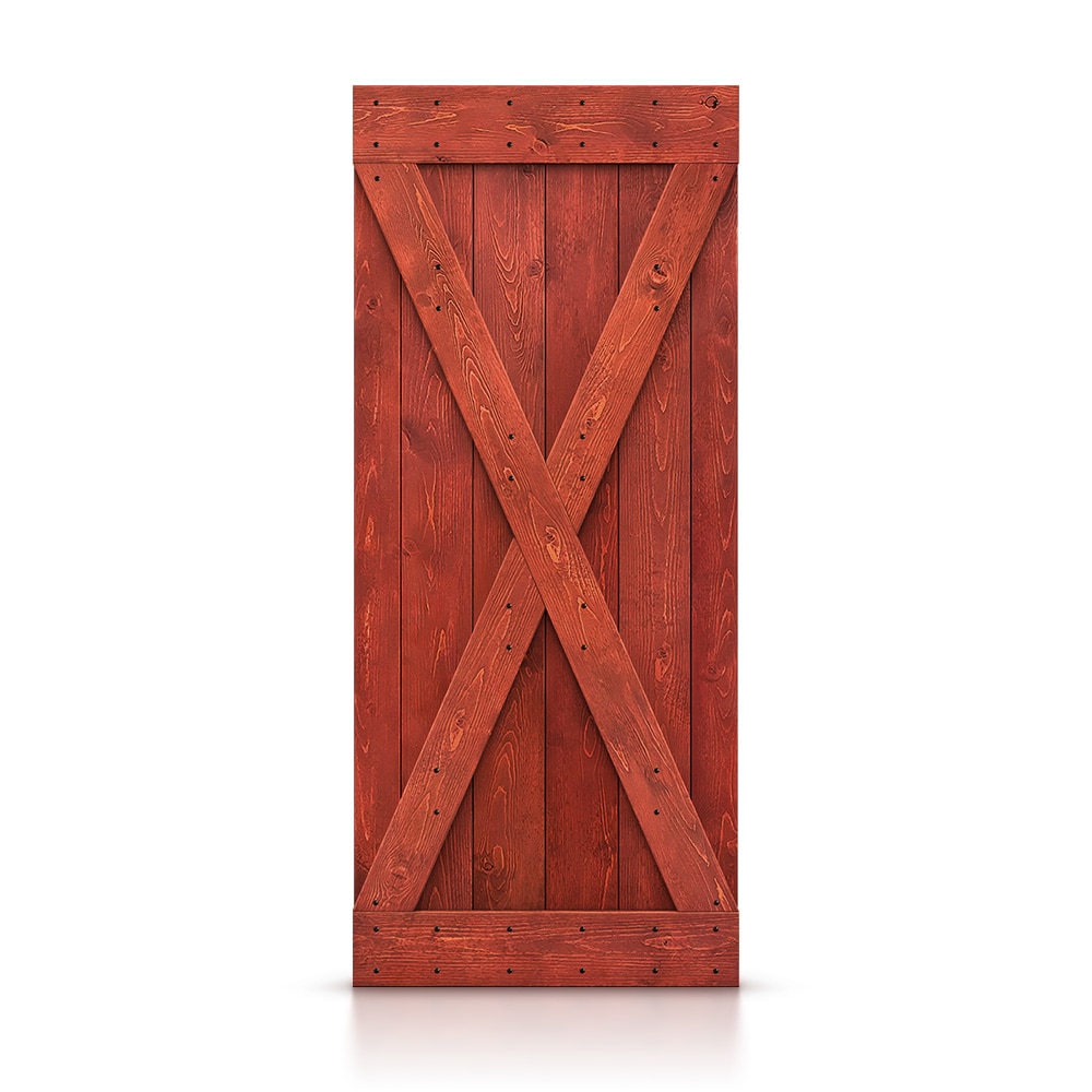 CALHOME DOOR-ASM-X42H 42-in x 84-in Cherry red X-frame Pine Wood Solid core Single Barn Door (Hardware Not Included)