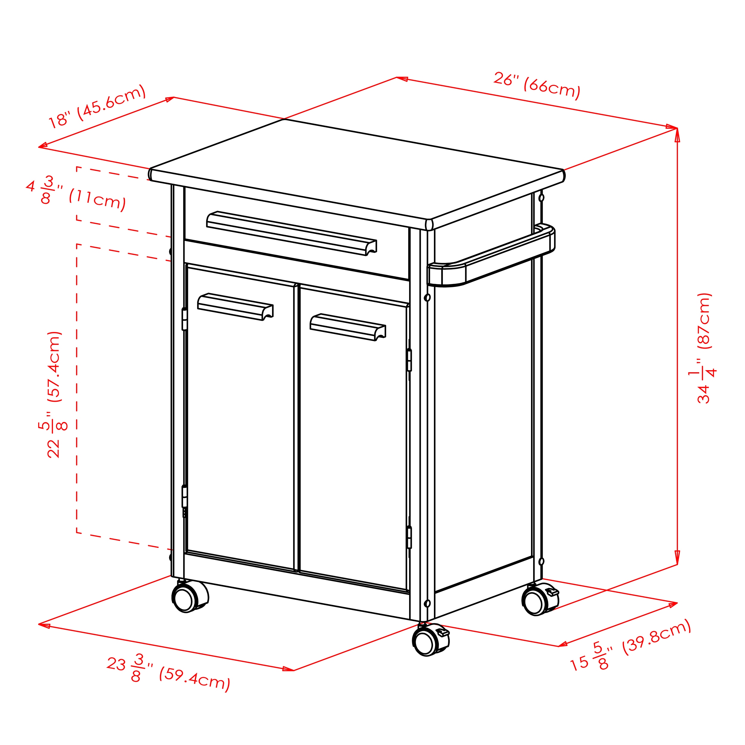 Winsome Transitional Brown Wood Kitchen Cart with Butcher Block and Storage