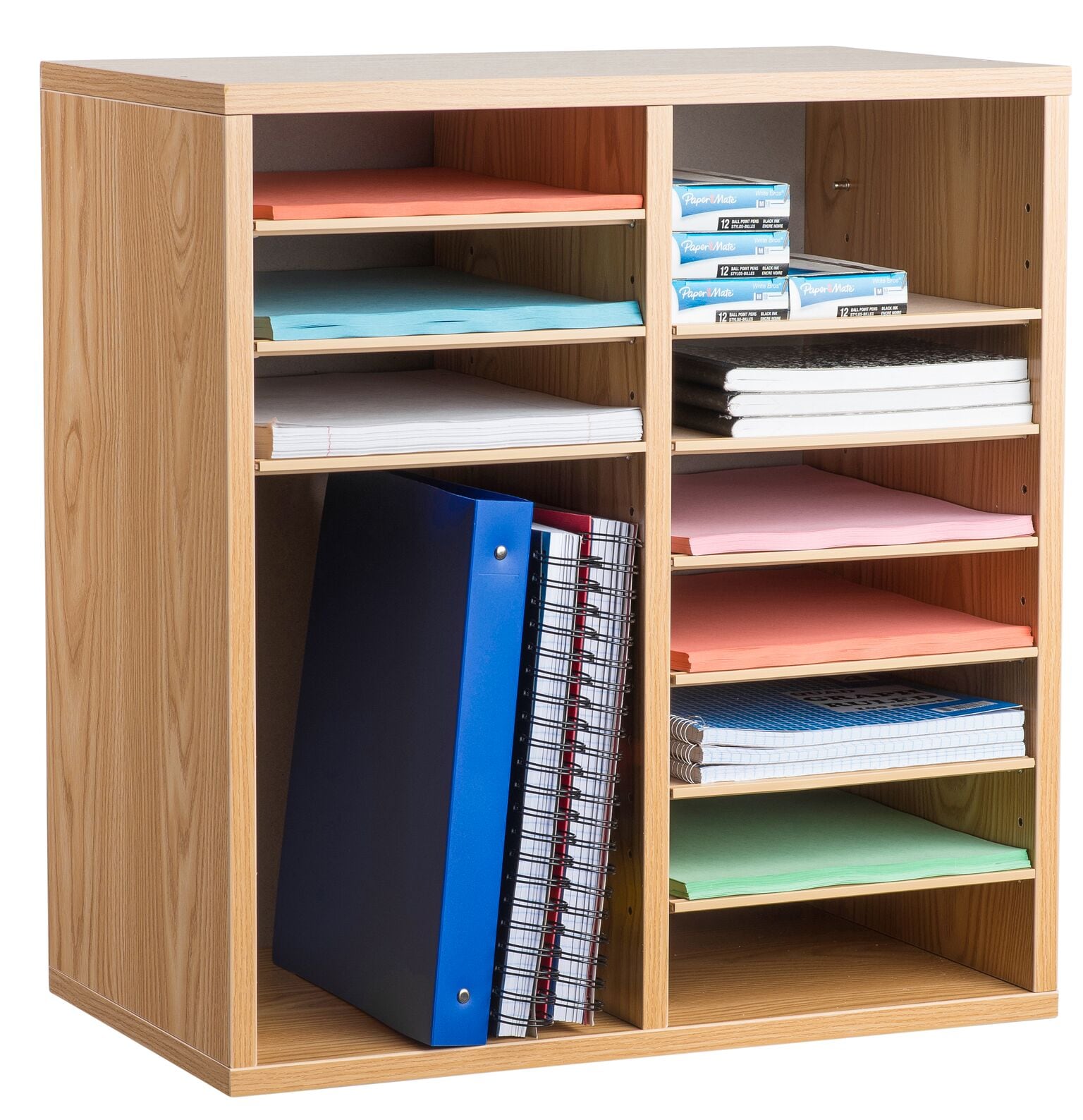 AdirOffice Medium Oak 16 Compartment Adjustable Wood Literature Organizer 