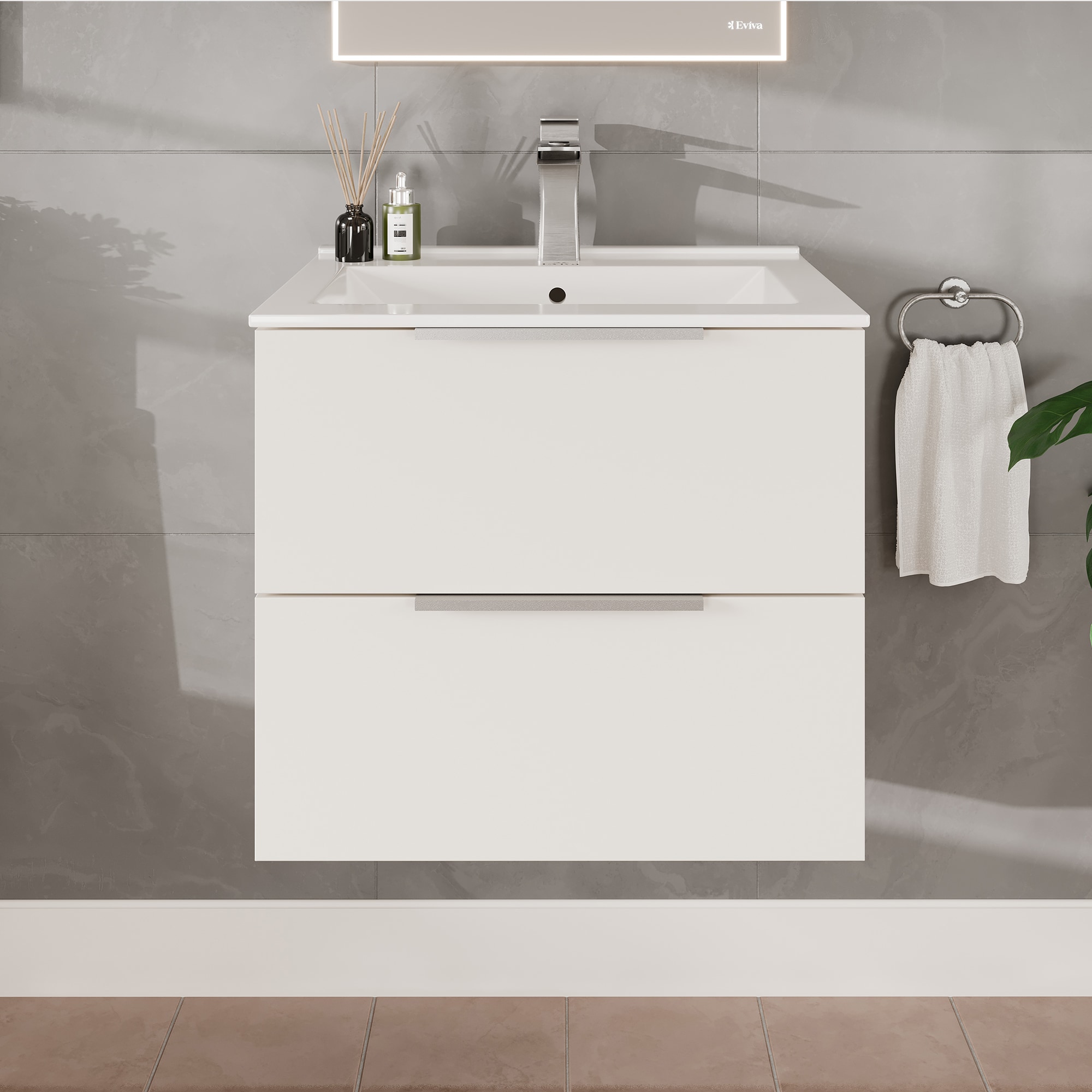 Eviva EVVN523-24WH Galsaky 24-in White Single Sink Floating Bathroom Vanity with White Porcelain Top