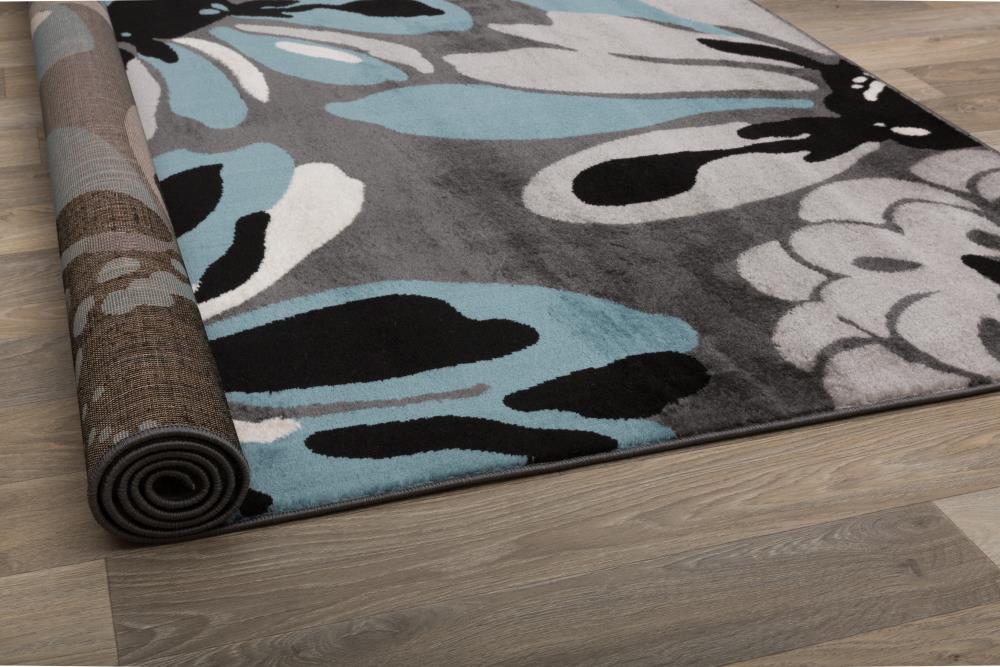 Blue Floral Synthetic 5' x 7' Reversible Area Rug