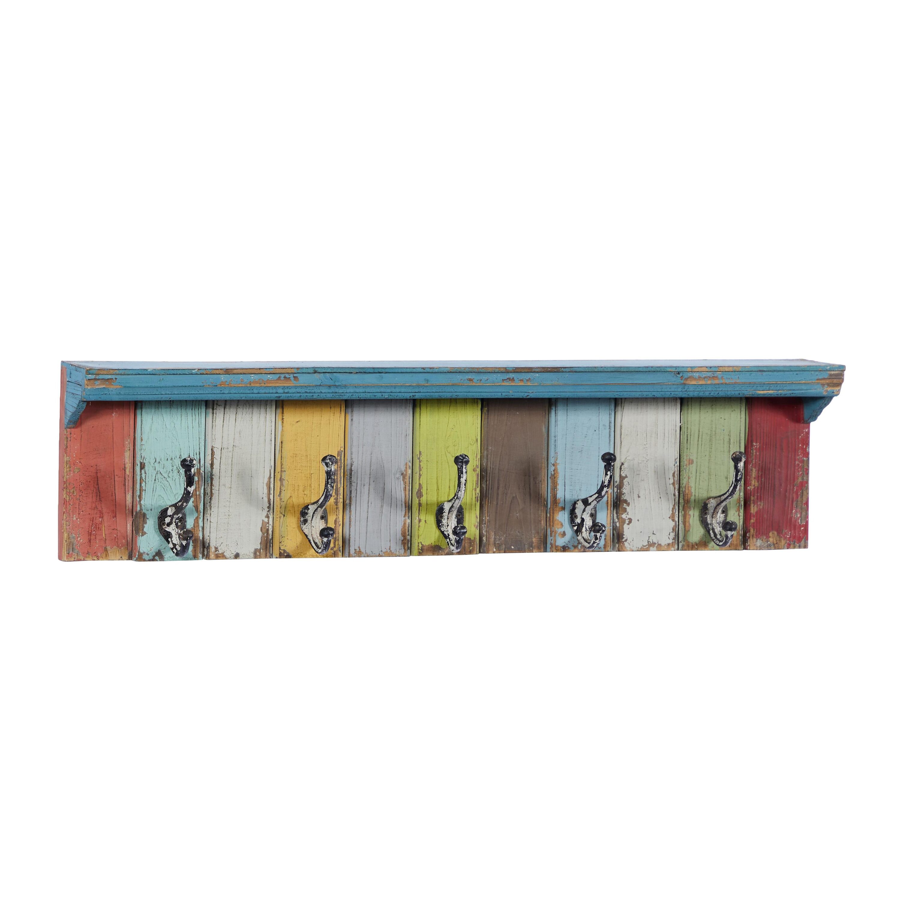 Rustic Multicolor Wood and Metal Wall Hook with Shelf
