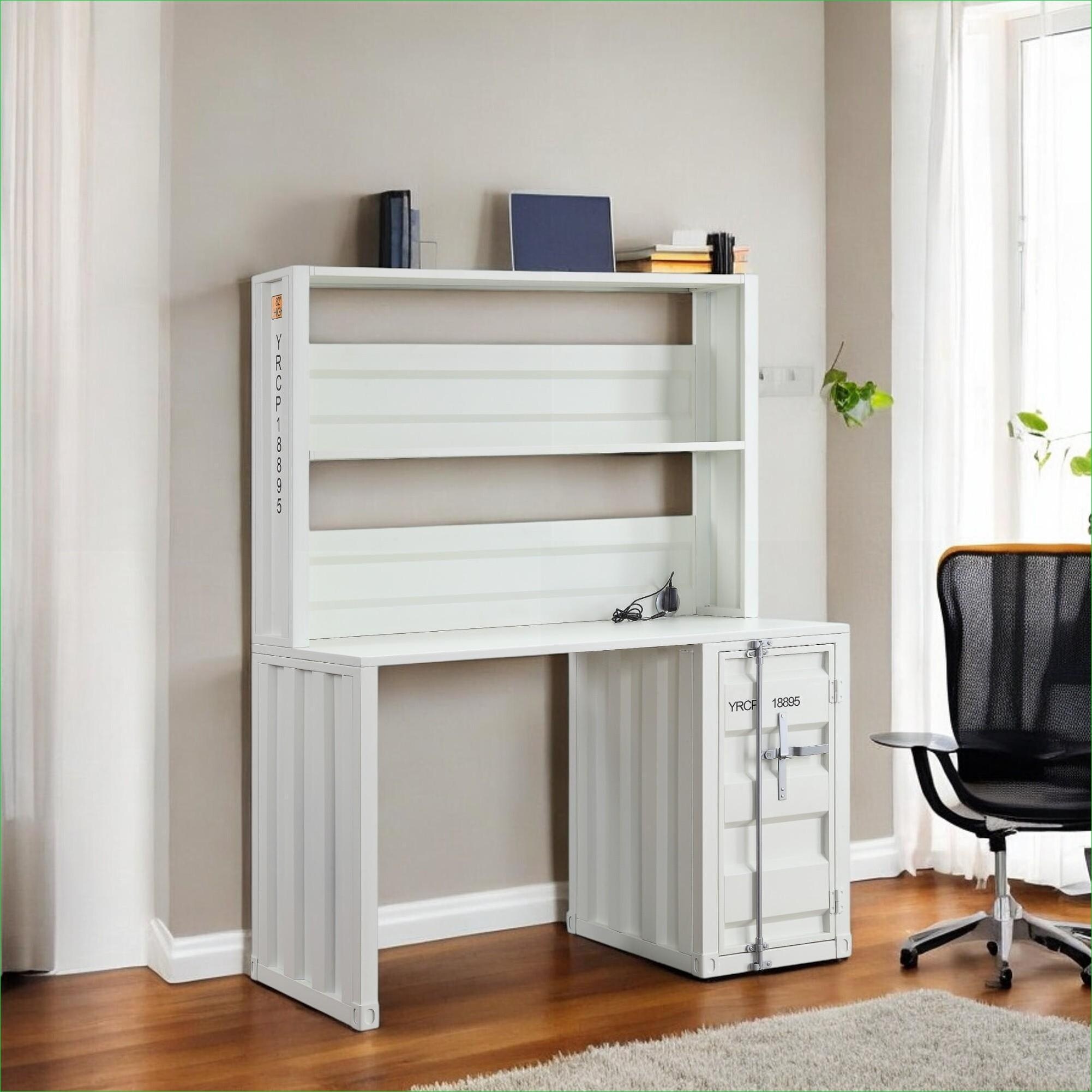 Watnature Crisp White Metal Writing Desk With Hutch Rectangular Work ...