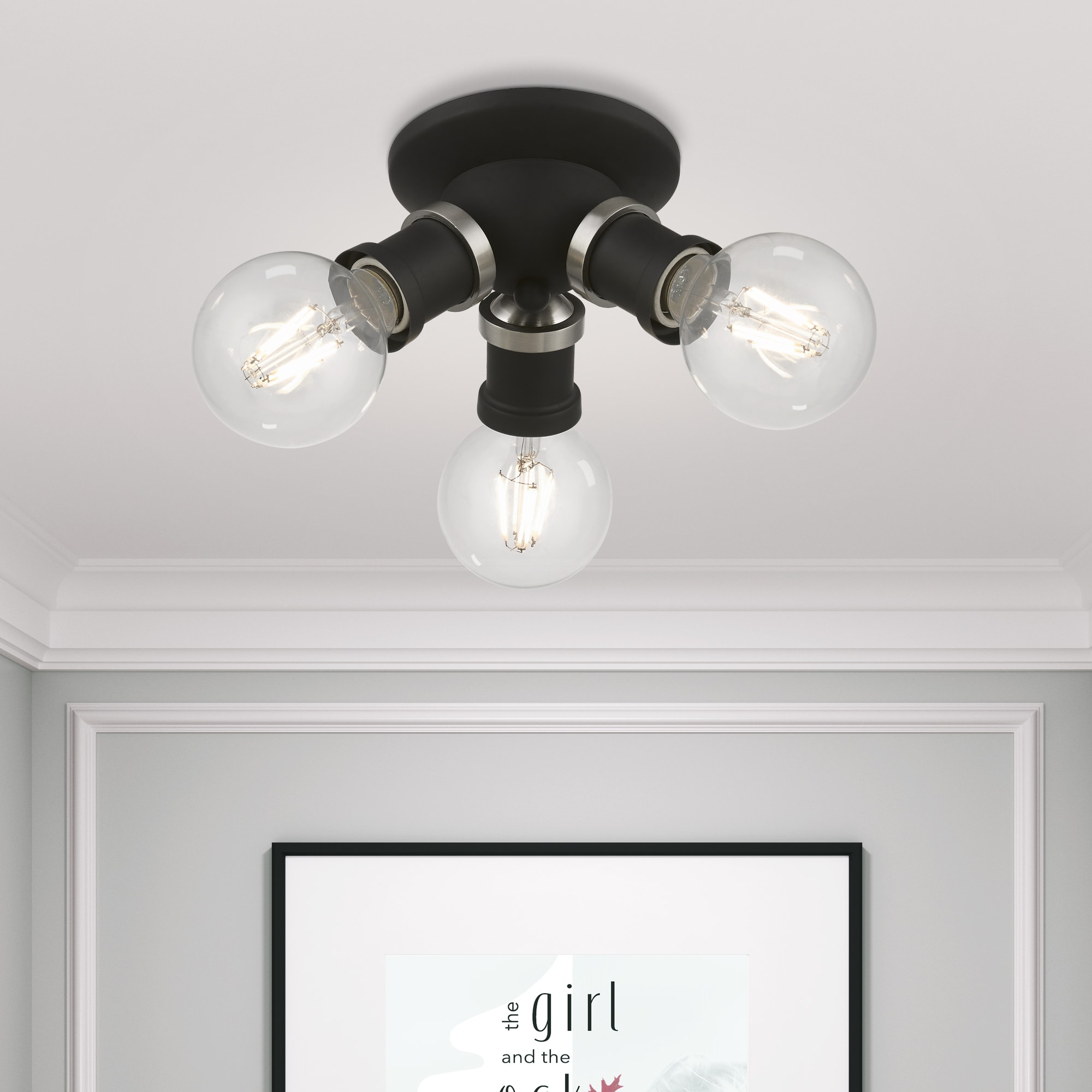 Lansdale 7" Transitional 3-Light Black & Brushed Nickel Flush Mount