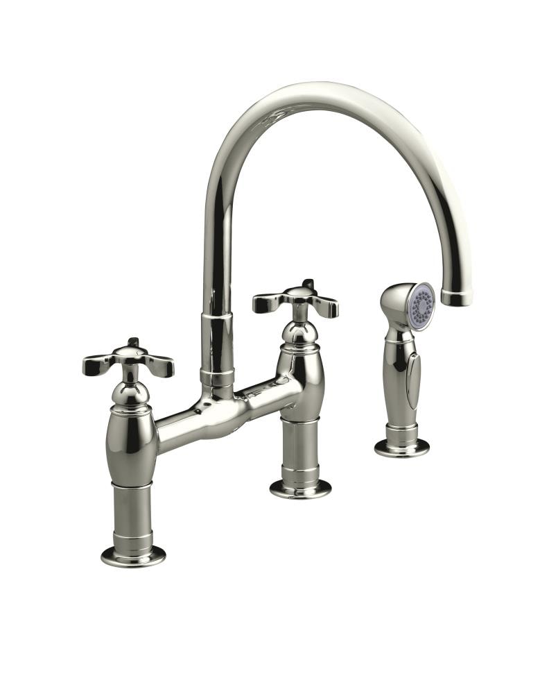 KOHLER Parq Vibrant Polished Nickel Double Handle High-arc Kitchen ...