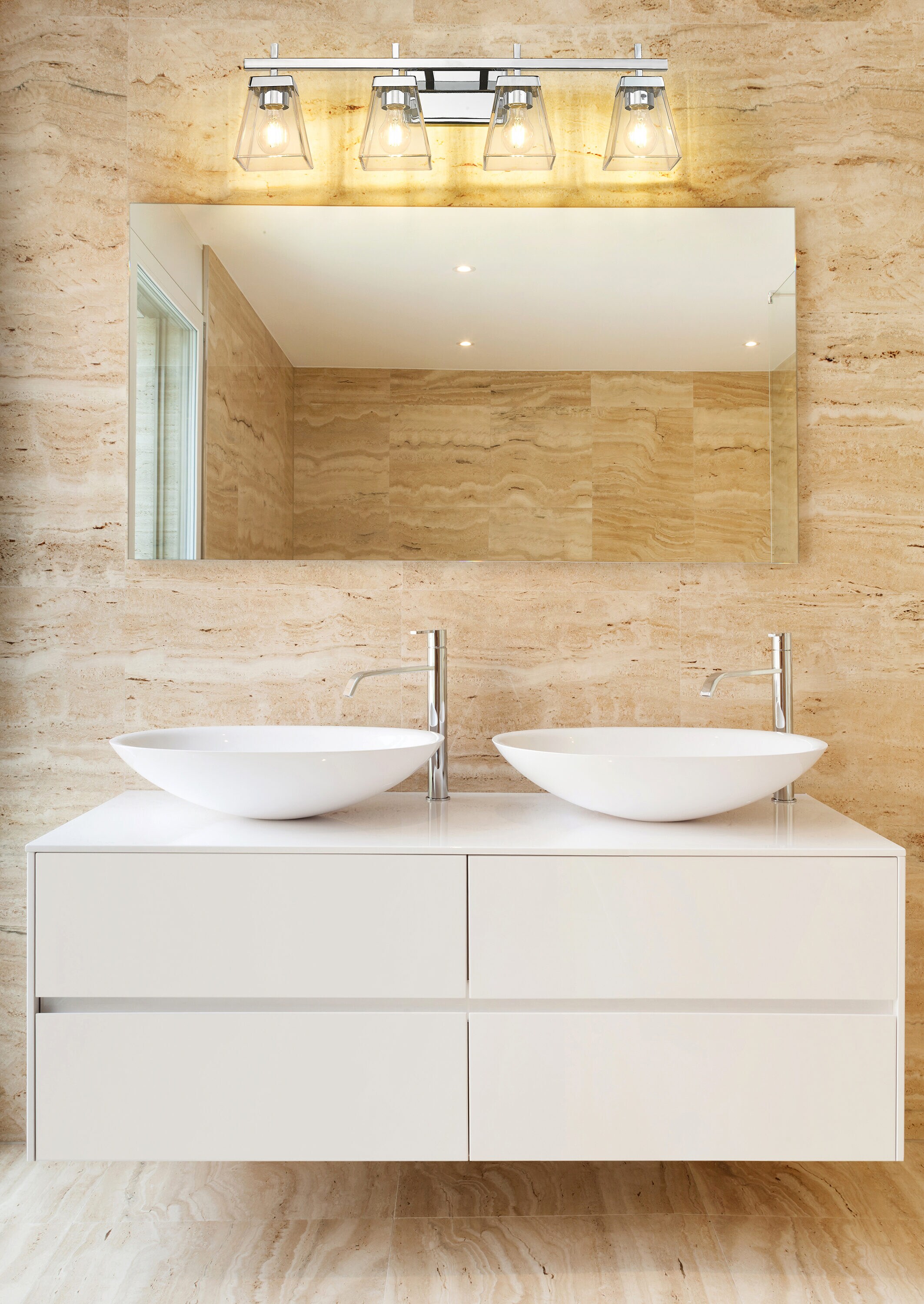 Lauren Chrome 4-Light Vanity with Clear Glass Shades