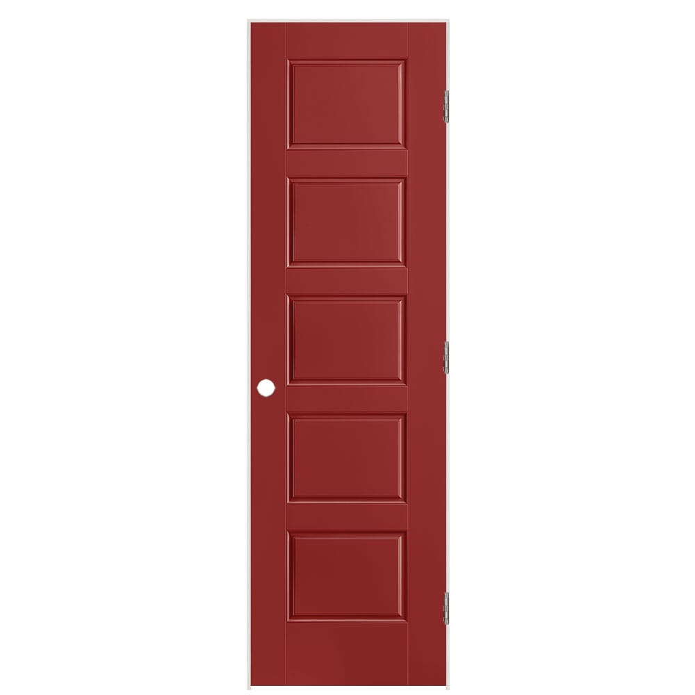 Masonite 1444689 24-in x 80-in Barn Red Solid core 5-panel equal Left hand Smooth Prefinished Molded composite Flat Jamb Single Prehung Interior Door