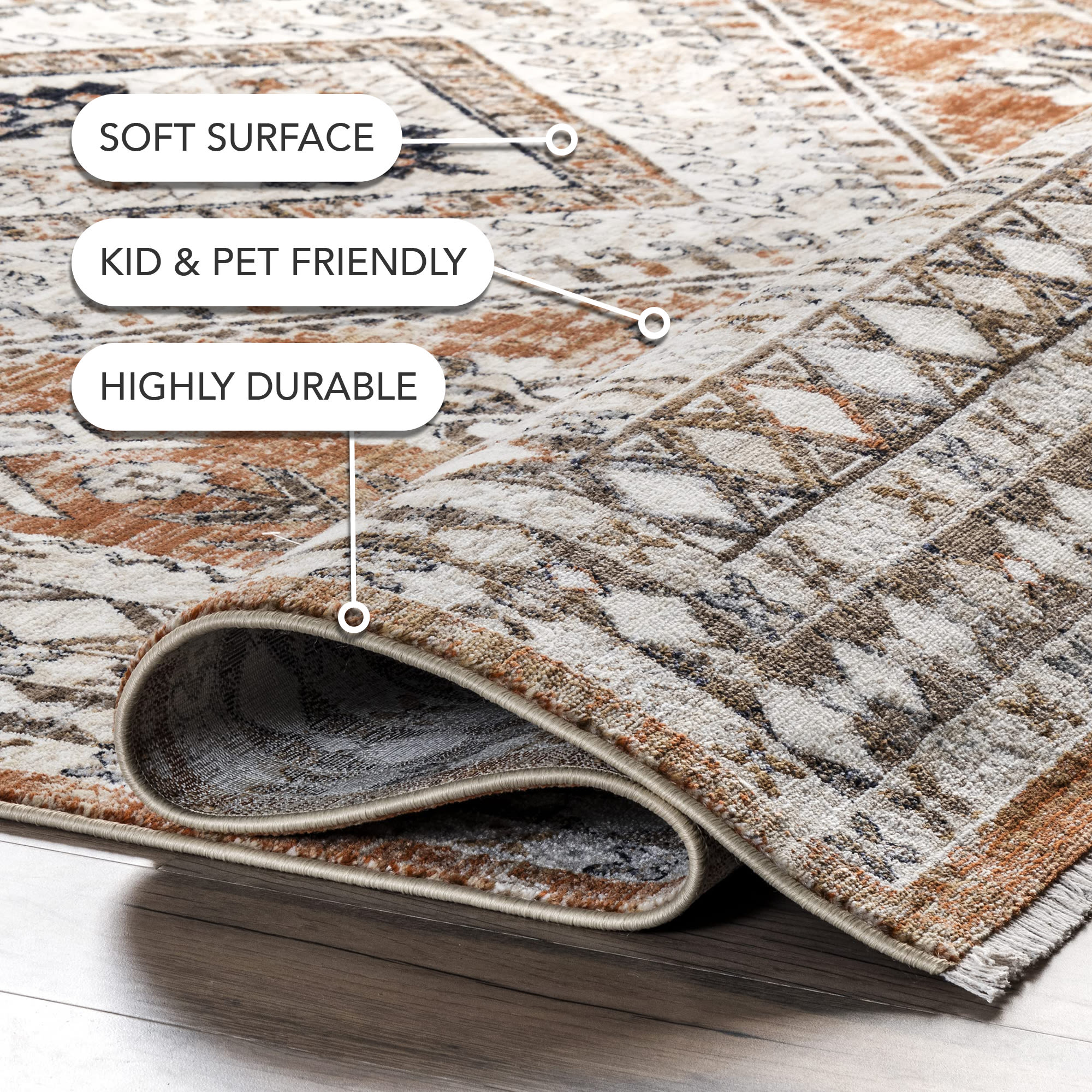 Reversible Rust Medallion Synthetic 5' x 8' Area Rug