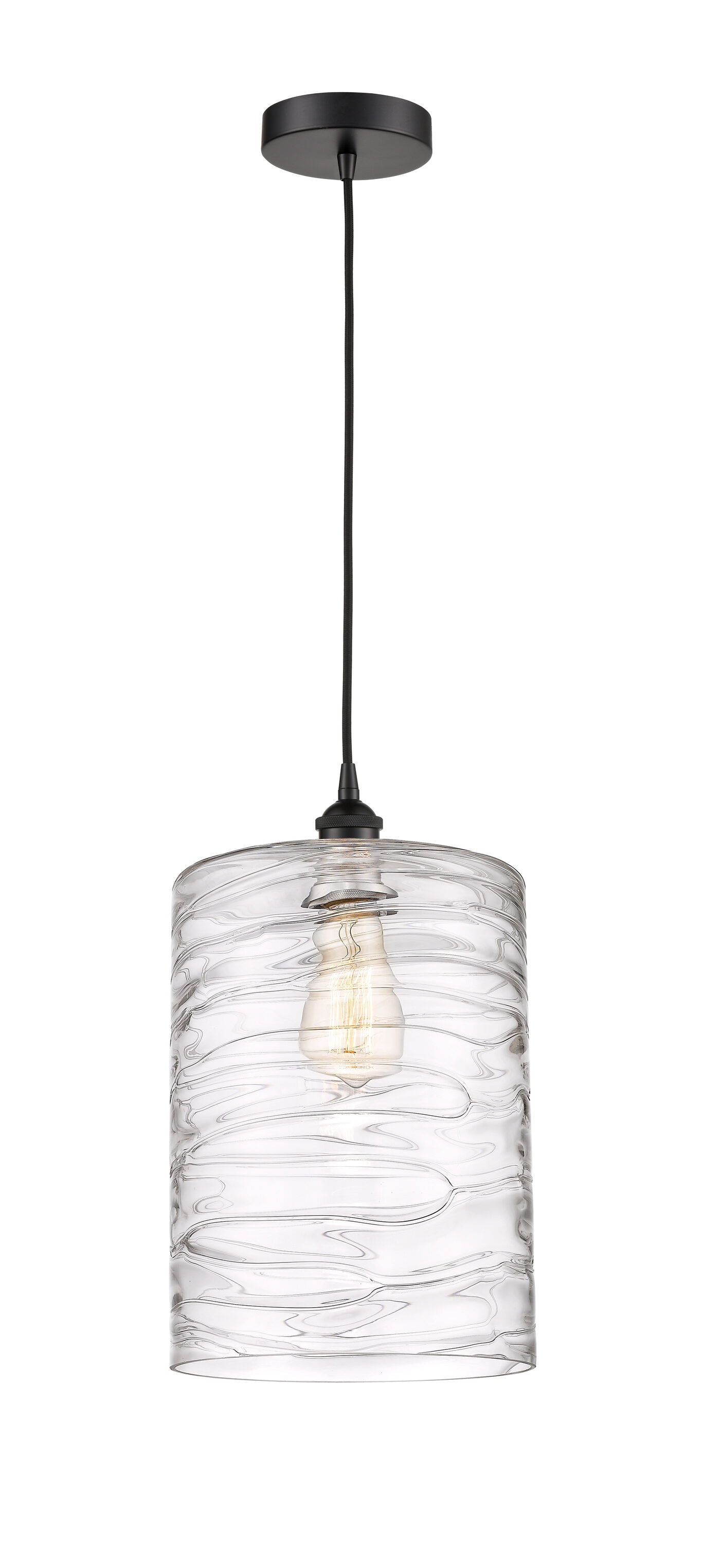 Innovations Lighting 616-1P-BK-G1113-L Cobbleskill Matte Black Industrial Textured glass Drum Medium Hanging Pendant light