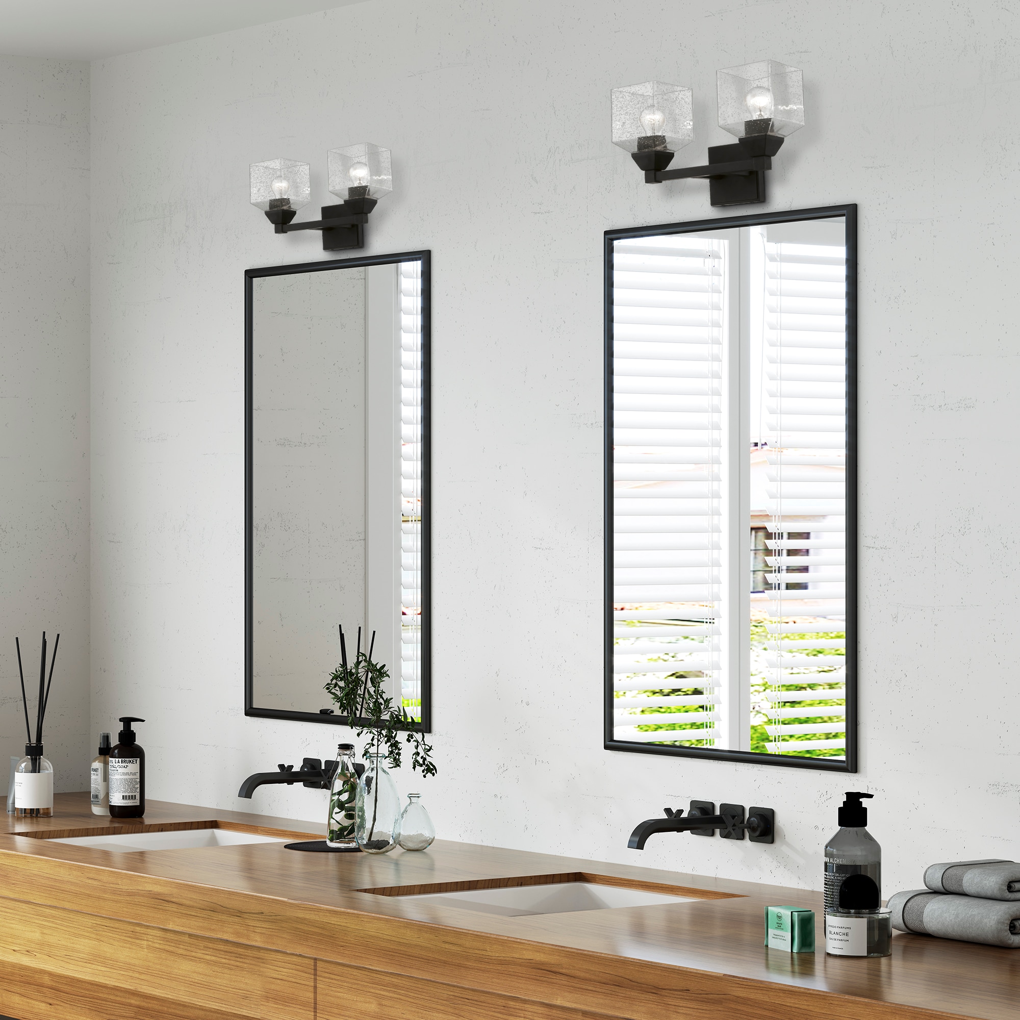 Aragon Seeded Glass Dual-Light Vanity Sconce in Black