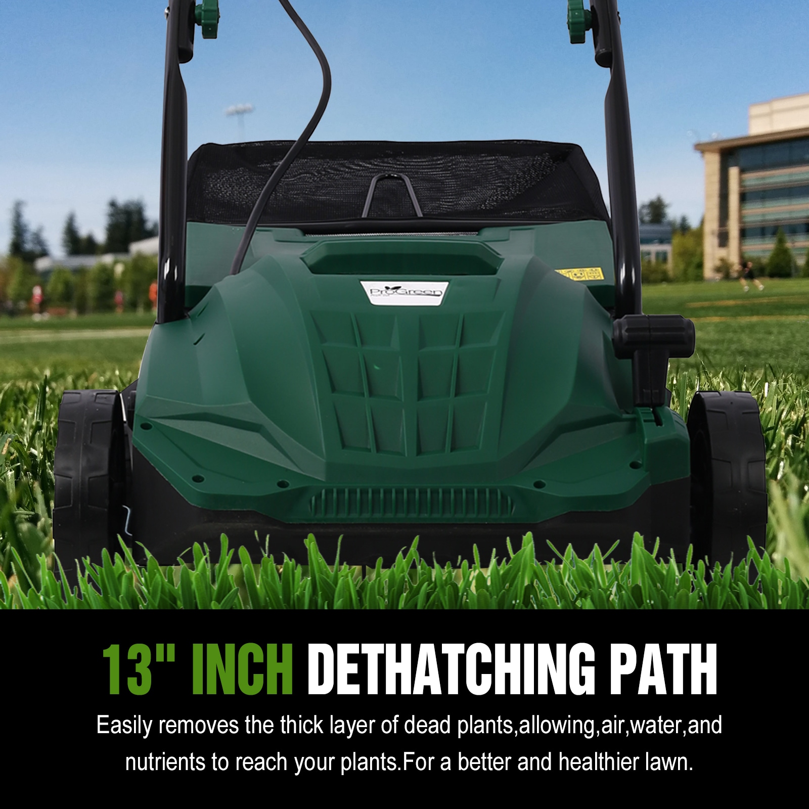 HBUDS 13 Inch 2 in 1 Electric Lawn Scarifier and Dethatcher with 12 Amp Motor 3600 RPM 4 Raking Height Adjustments Removable for Garden