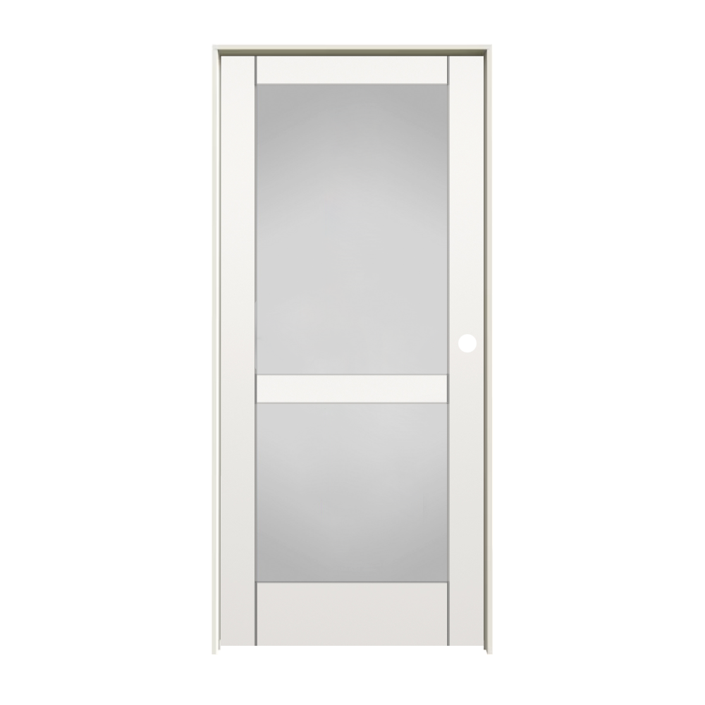 RELIABILT 10129117 36-in x 80-in Solid core 2-panel square Frosted glass Left hand Smooth Unfinished MDF Flat Jamb Single Prehung Interior Door