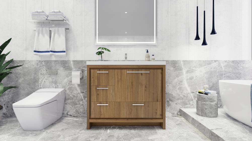 Moreno Bath MD642LAV Moreno Dolce 42-in Natural oak Single sink Bathroom Vanity with Pure white Acrylic Top