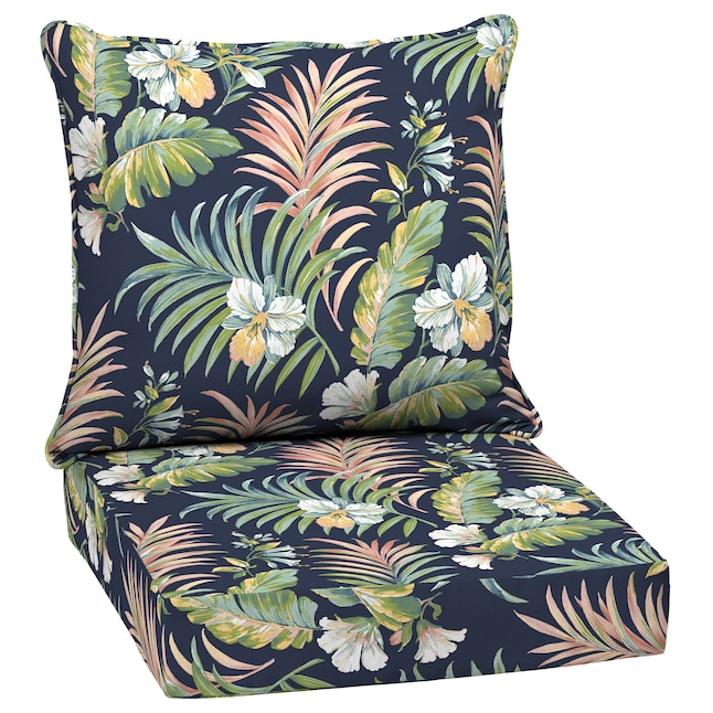 Arden Selections 2 Piece Simone Blue Tropical Deep Seat Patio Chair Cushion In The Furniture Cushions Department At Com - Allen And Roth Blue Damask Patio Cushions