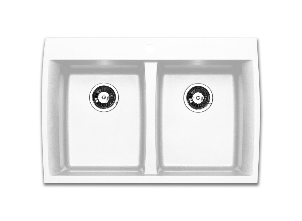 Jacuzzi AS-GX20RWUSSK Dual-mount 33-in x 22-in White Double Equal Bowl 5-Hole Granite Kitchen Sink