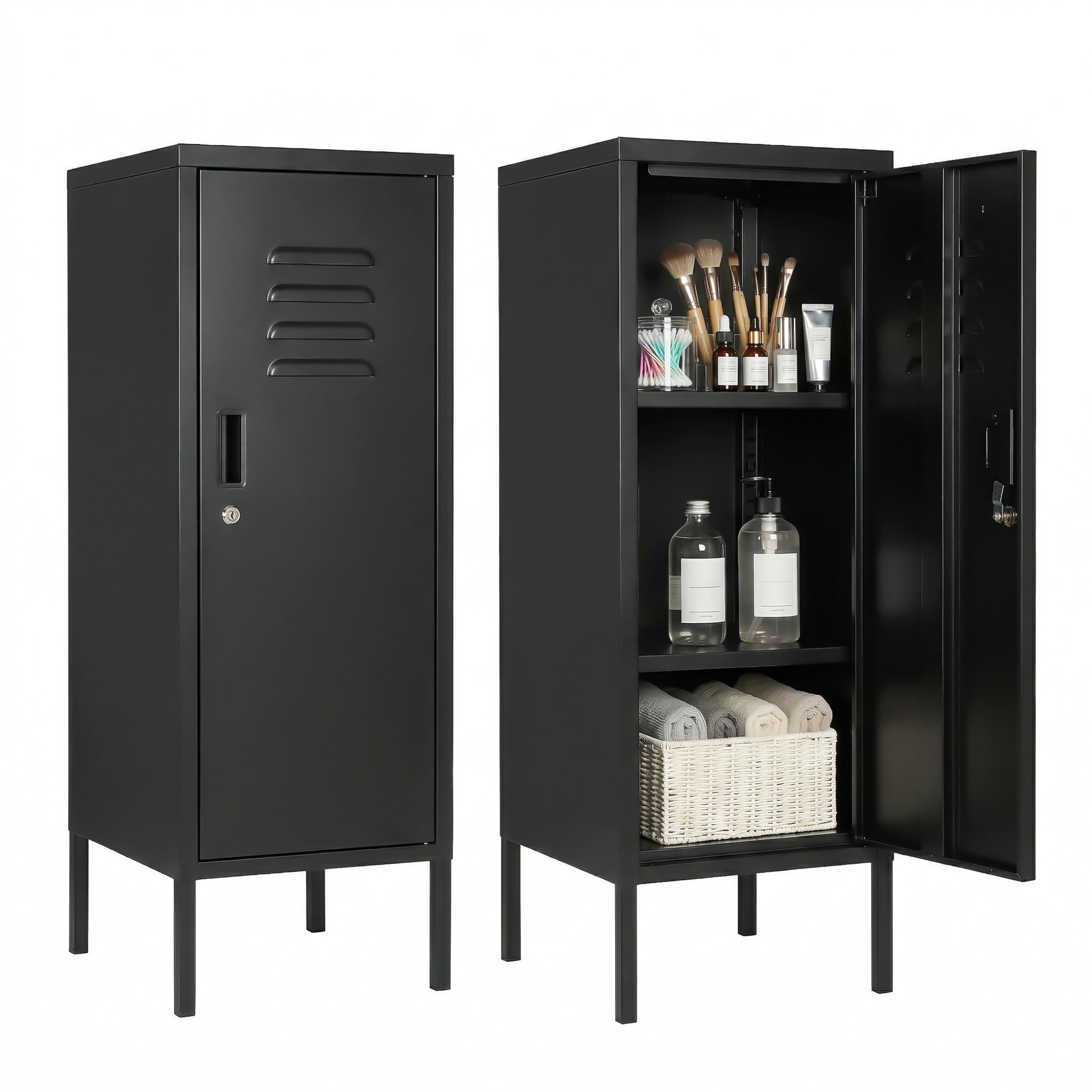 IdealHouse Black 39-Inch Lockable Metal Storage Cabinet with Adjustable Shelf and Ventilation Steel Locker for Gym School Office Home Garage