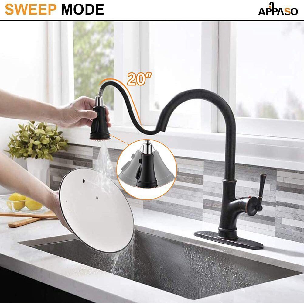 APPASO Kitchen Faucet with Pull Down Sprayer Oil Rubbed Bronze, Single  Handle High Arc Pull Out Spray Head Kitchen Sink Faucet with Deck Plate