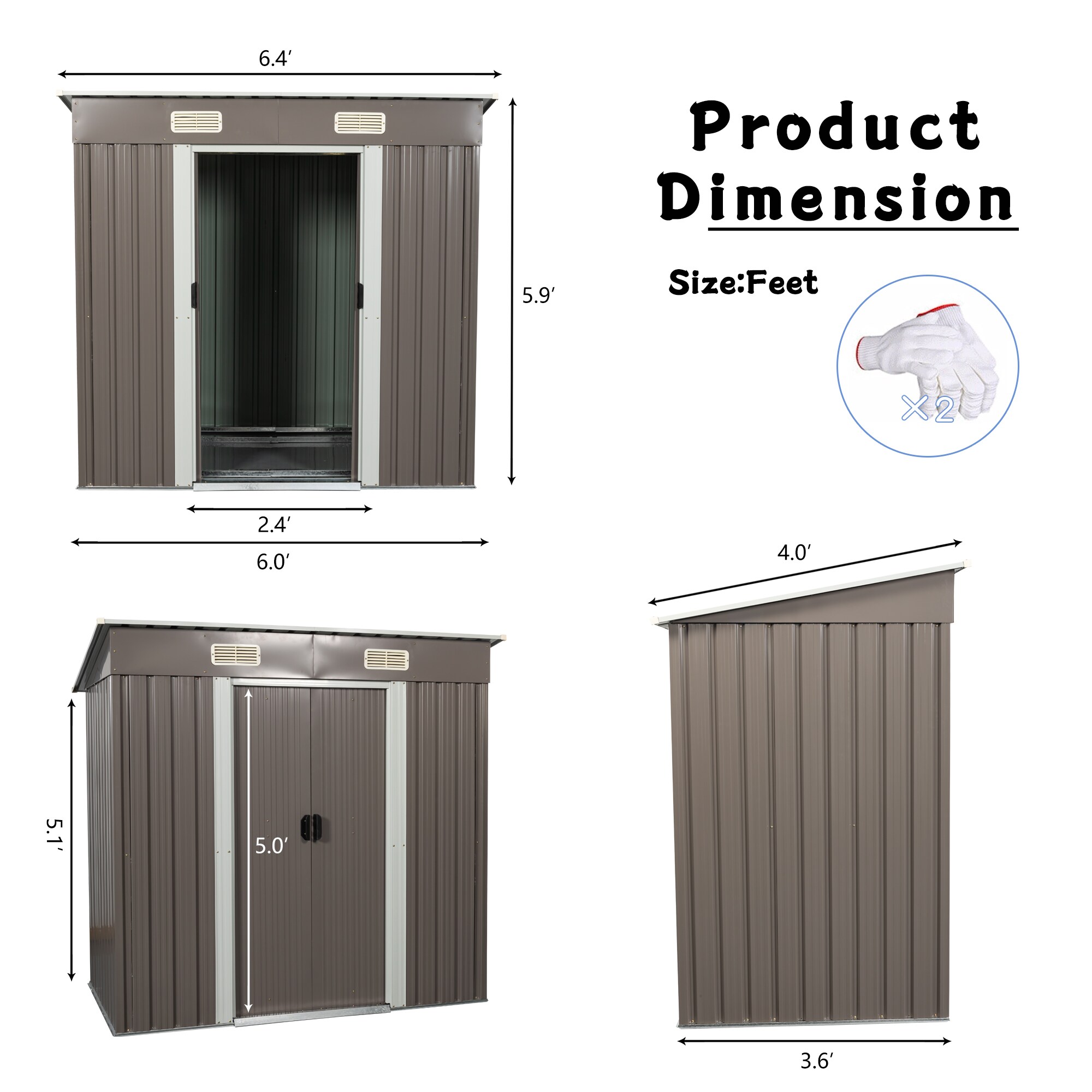 Clihome CL-WC5424GY Metal-Storage-Buildings-Sheds - View #4