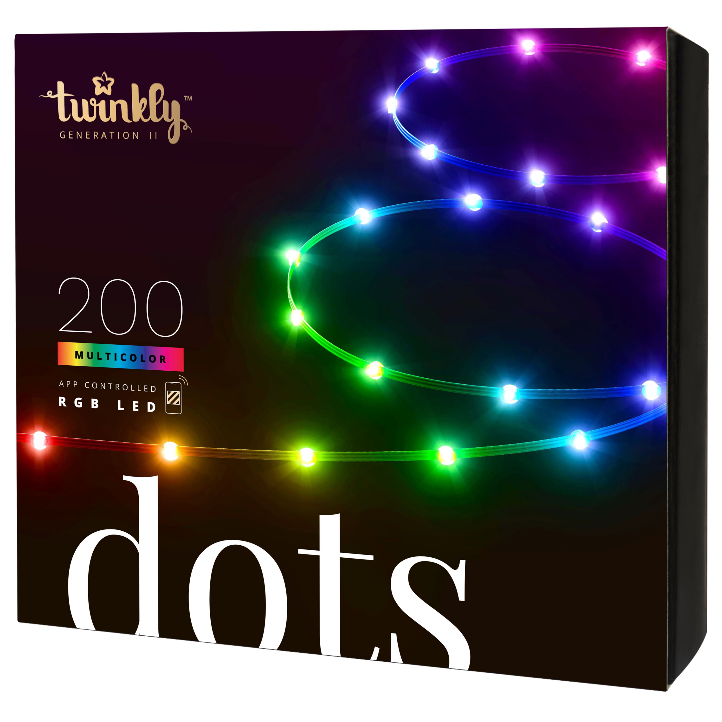 TWINKLY TWD200STP-BUS Dots 200 Light String with Smart Controller - Create Stunning Lighting Decorations - Bluetooth Compatible - UL Listed