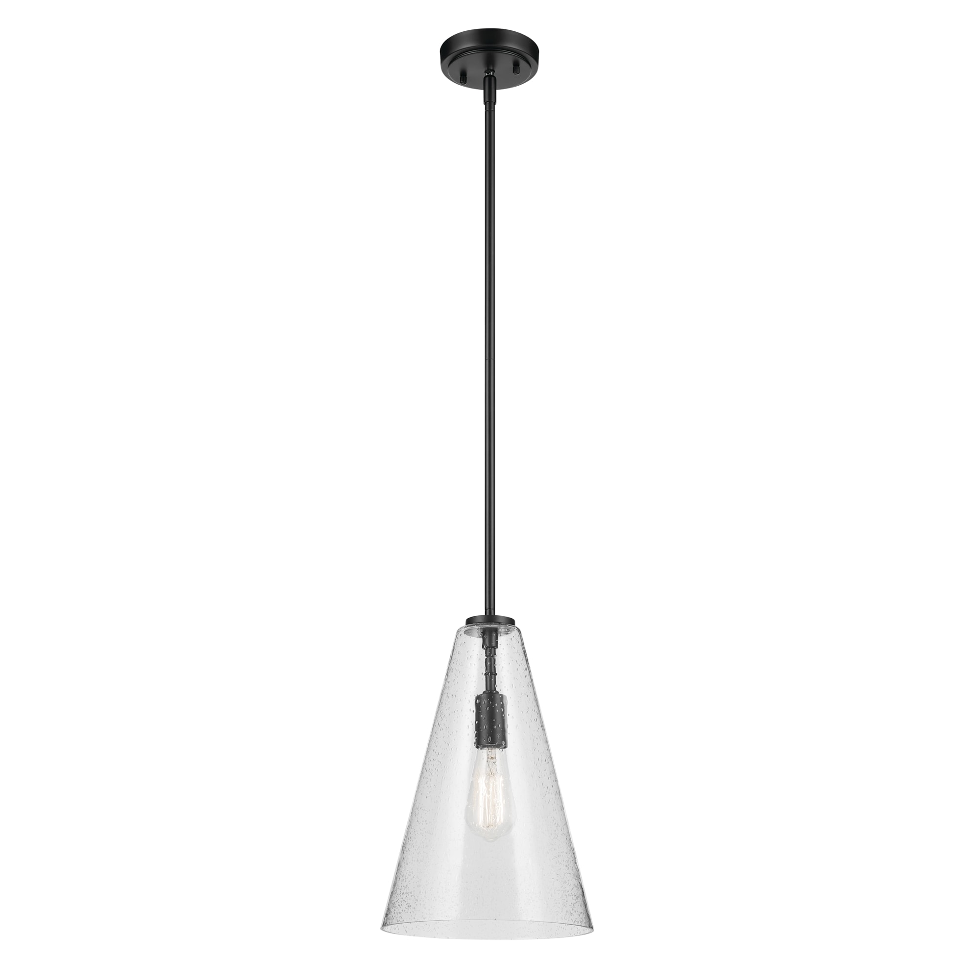 Kichler 42199BKCS Everly 1 -Light Black Modern/contemporary Seeded glass Cone Medium Hanging Pendant light