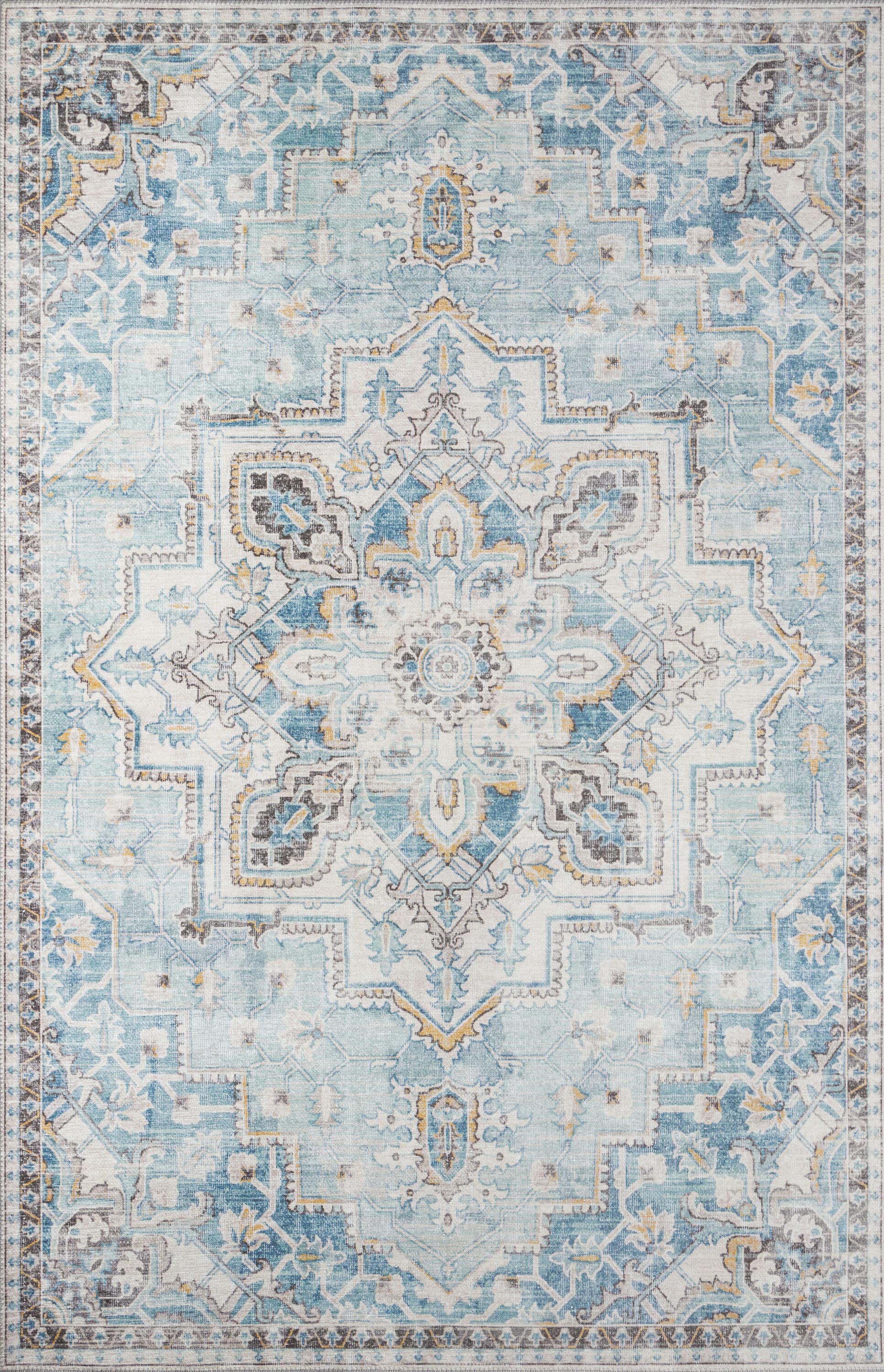 Light Blue Rectangular Synthetic 5' x 7' Area Rug
