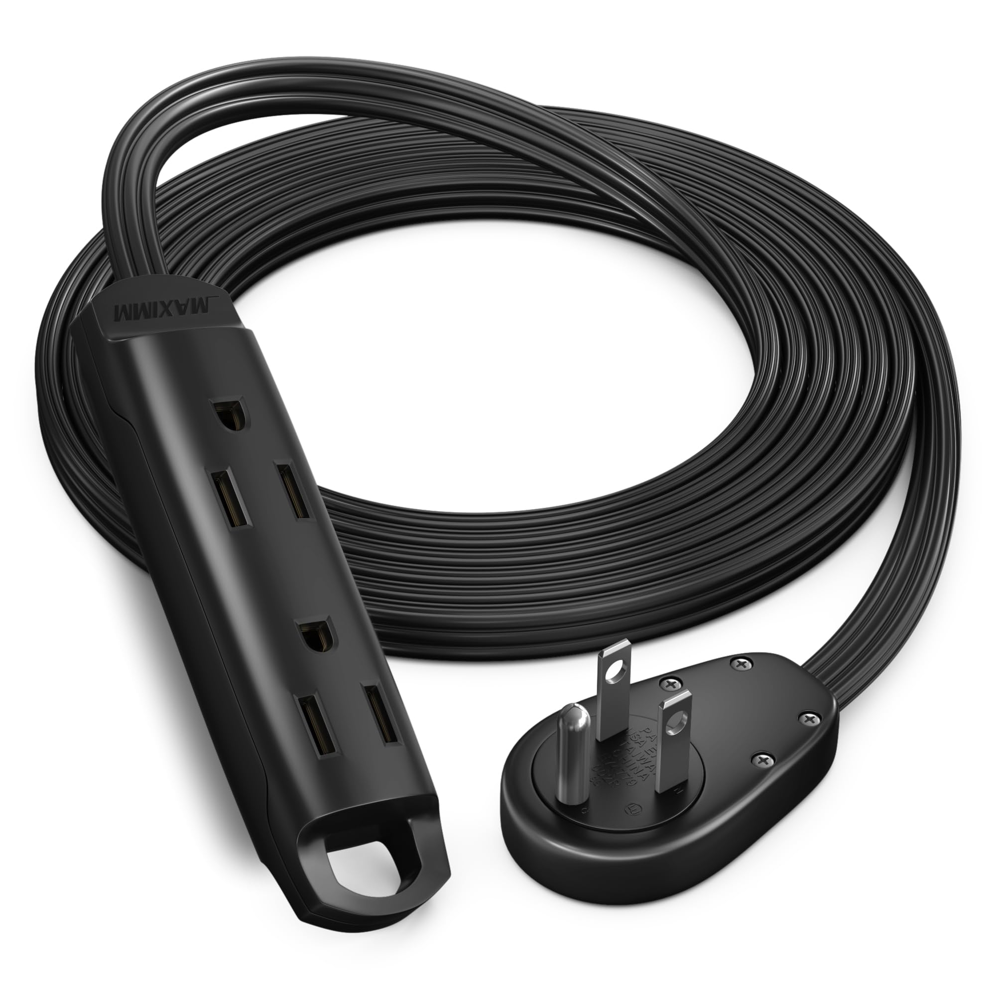 Maximm 6 Ft 360 Rotating Flat Plug Extension Cord - 14 AWG - Black - UL