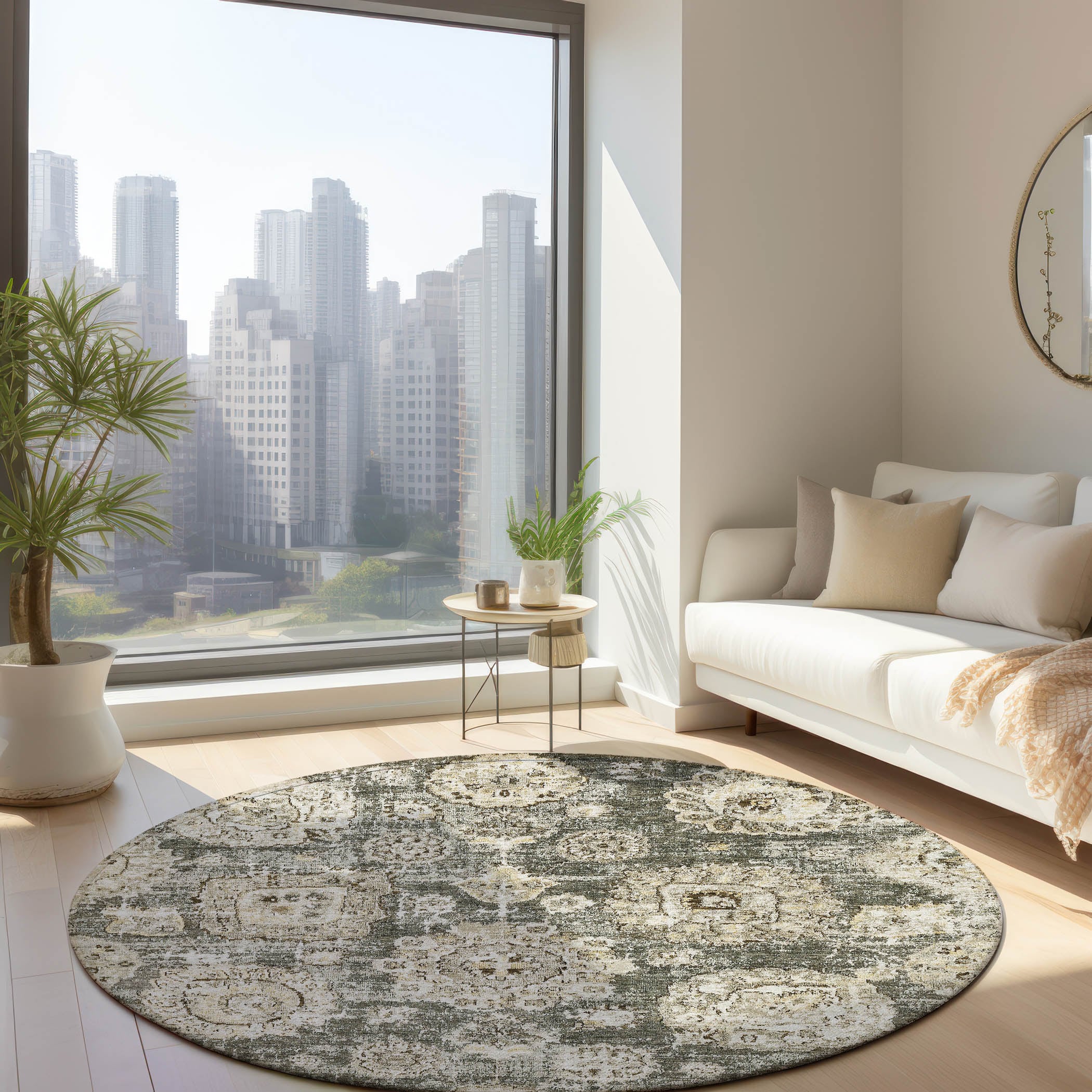 Addison Rugs ACN634TP8RO Chantille ACN634TP 8 x 8 (ft) Polyester Taupe Round Indoor/Outdoor Geometric Machine washable Area rug