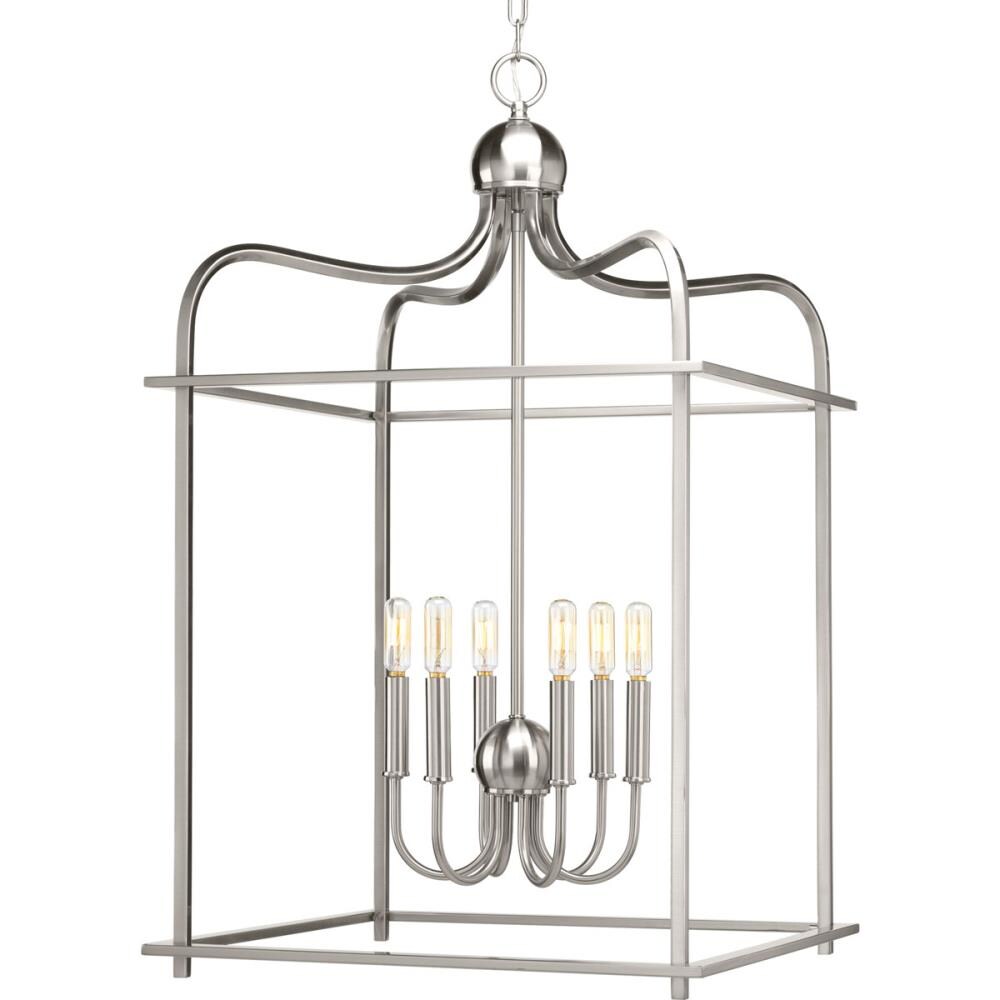 Progress Lighting P500037-009 Assembly Hall 6-Light Brushed Nickel Traditional Lantern Led Hanging Pendant Light