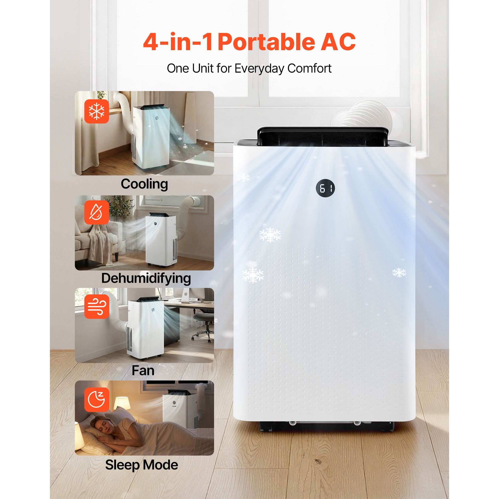 JUSHUA 14000 BTU ASHRAE 9800 BTU SACC 4-in-1 Portable Air Conditioner with Remote Timer and Sleep Mode Sansujyuku sansujyuku.com