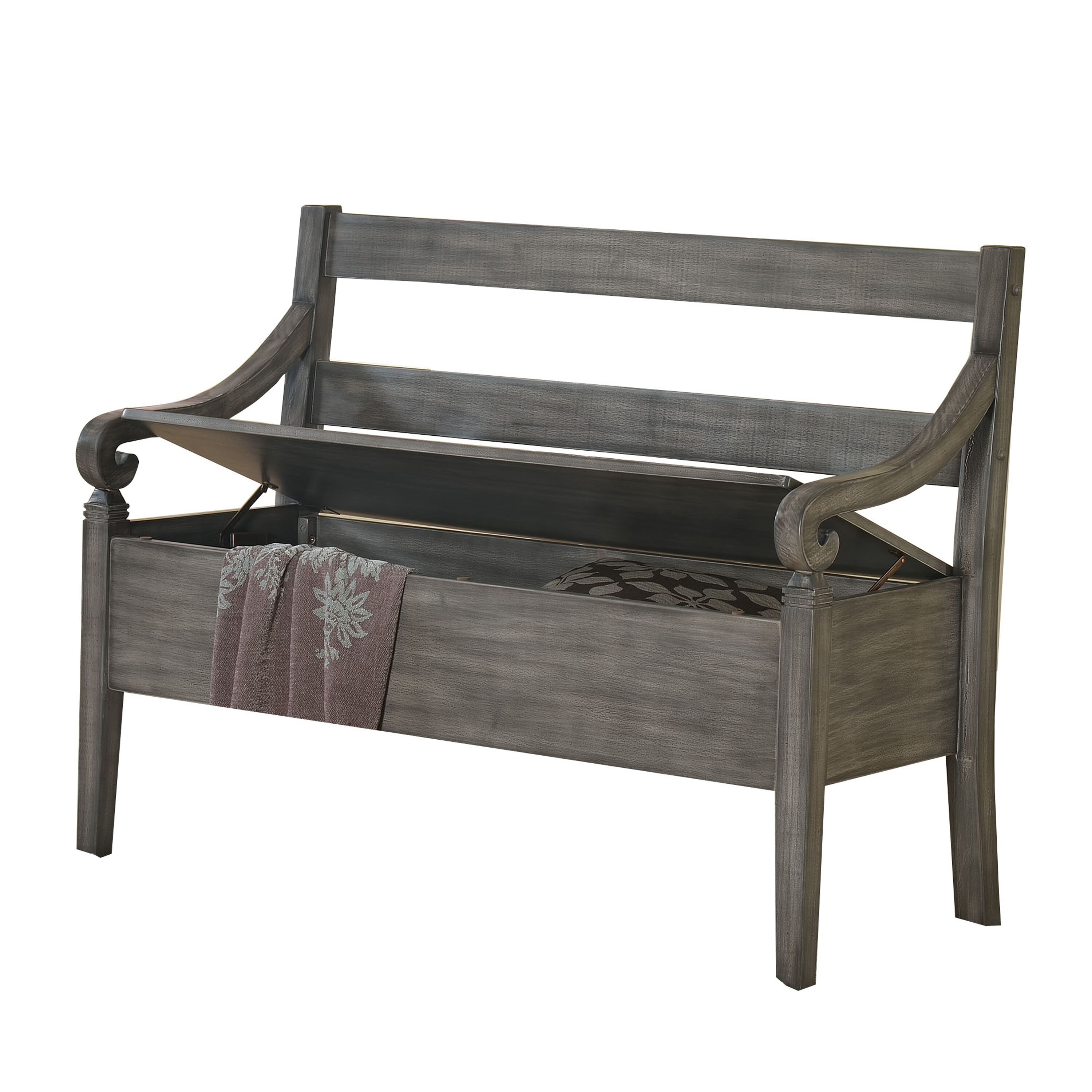 gray farmhouse bench