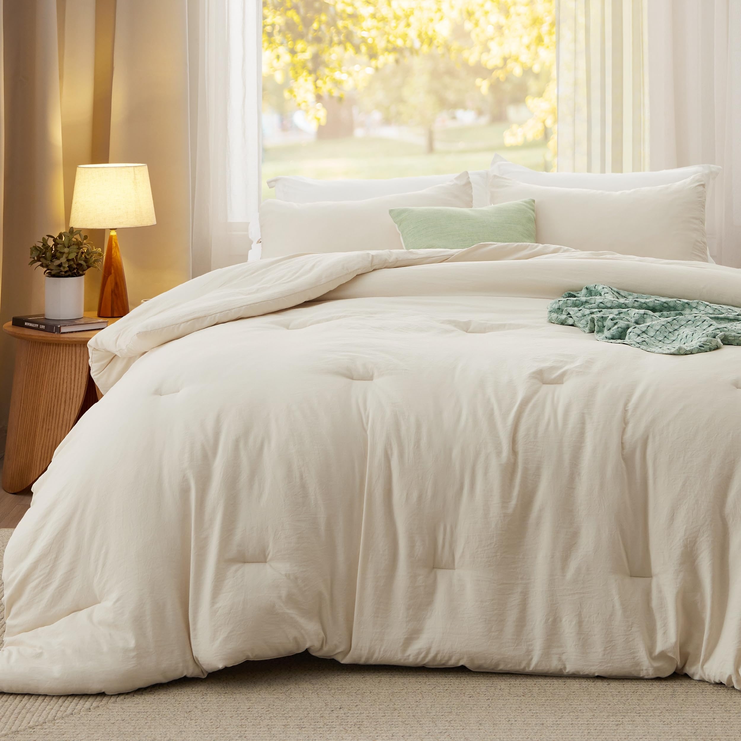 Bedsure 82x86 Full 3-Piece Beige Cotton Comforter Set