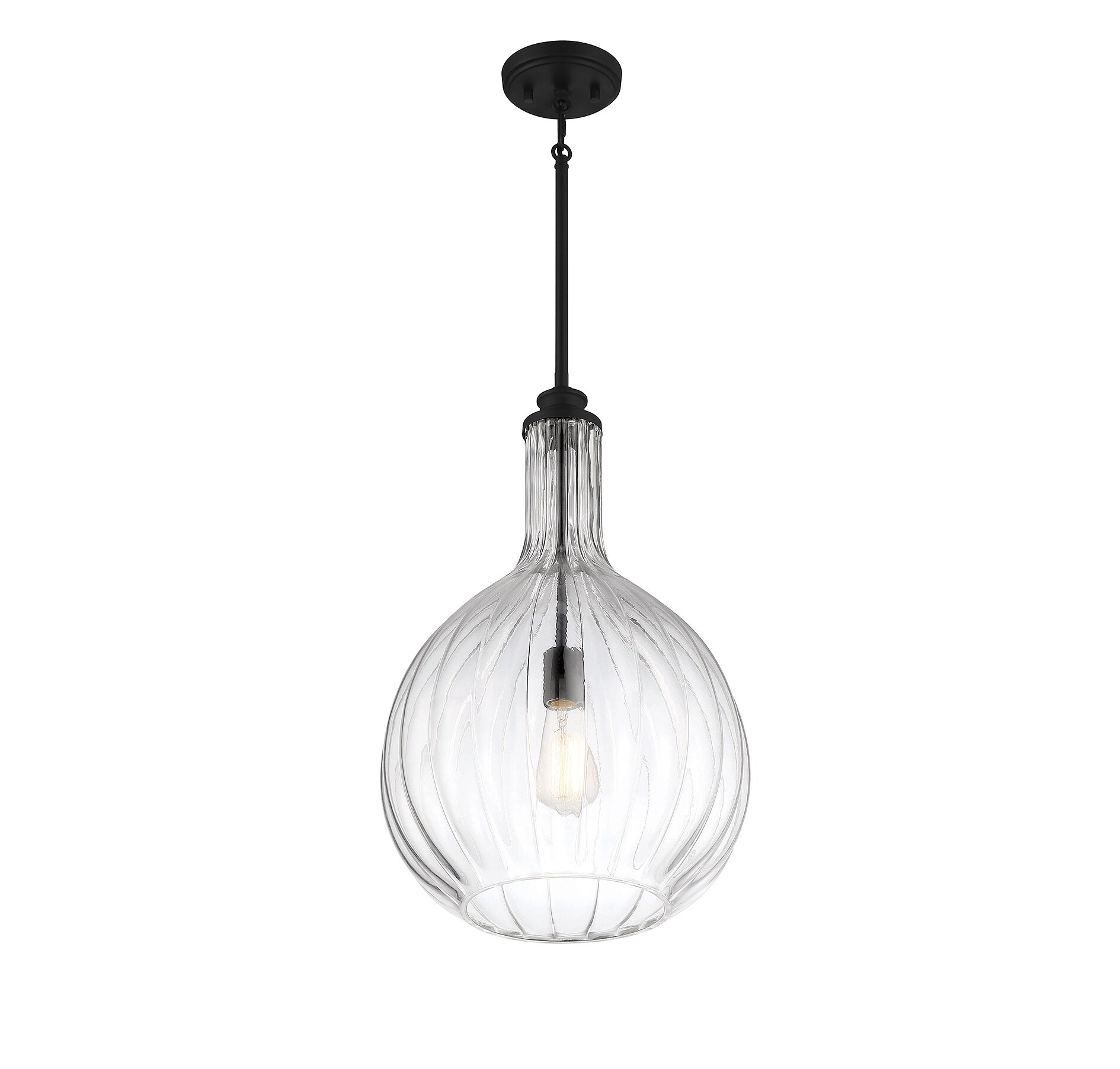 Brandon 22" Matte Black Modern Pendant with Fluted Glass Shade
