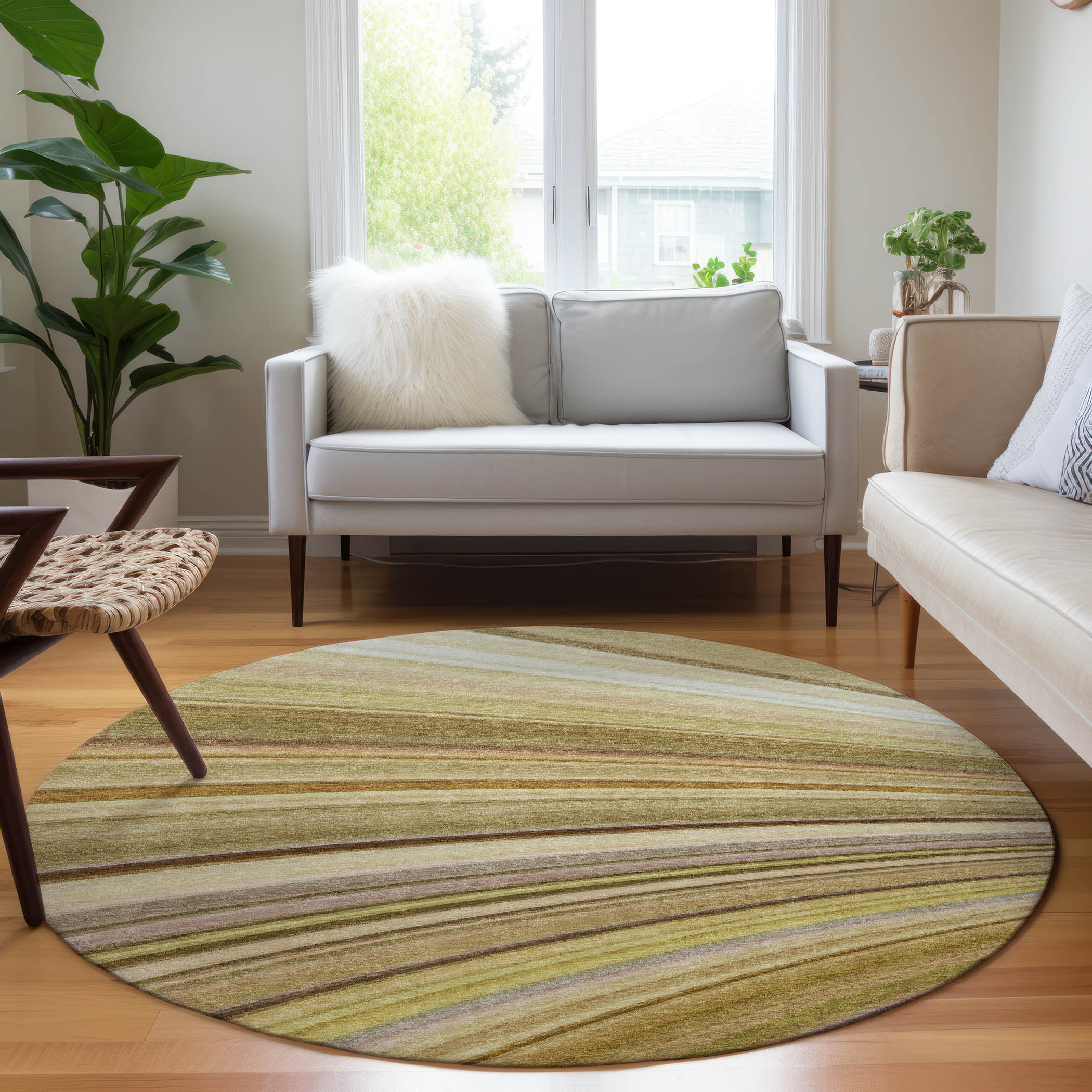 Addison Rugs ACN585BG8RO Chantille ACN585BG 8 x 8 (ft) Polyester Beige Round Indoor/Outdoor Abstract Machine washable Area rug