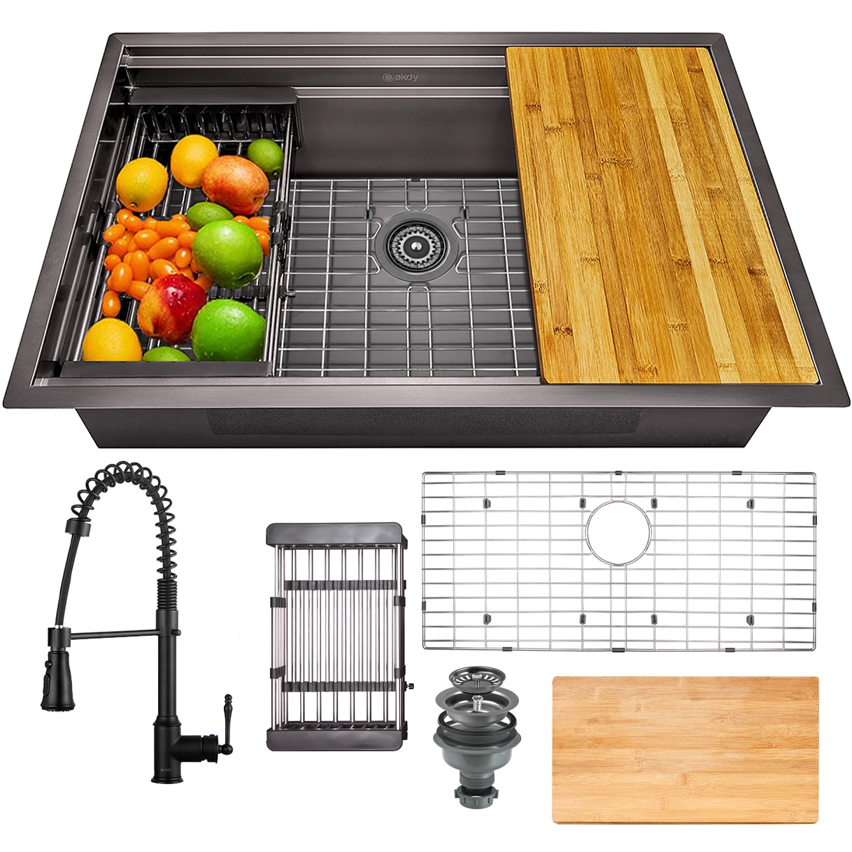 AKDY LEUKS502-12 Undermount 32-Inches x 22-Inches Stainless steel Single bowl 18 -Gauge Workstation Kitchen Sink All-in-One Kit