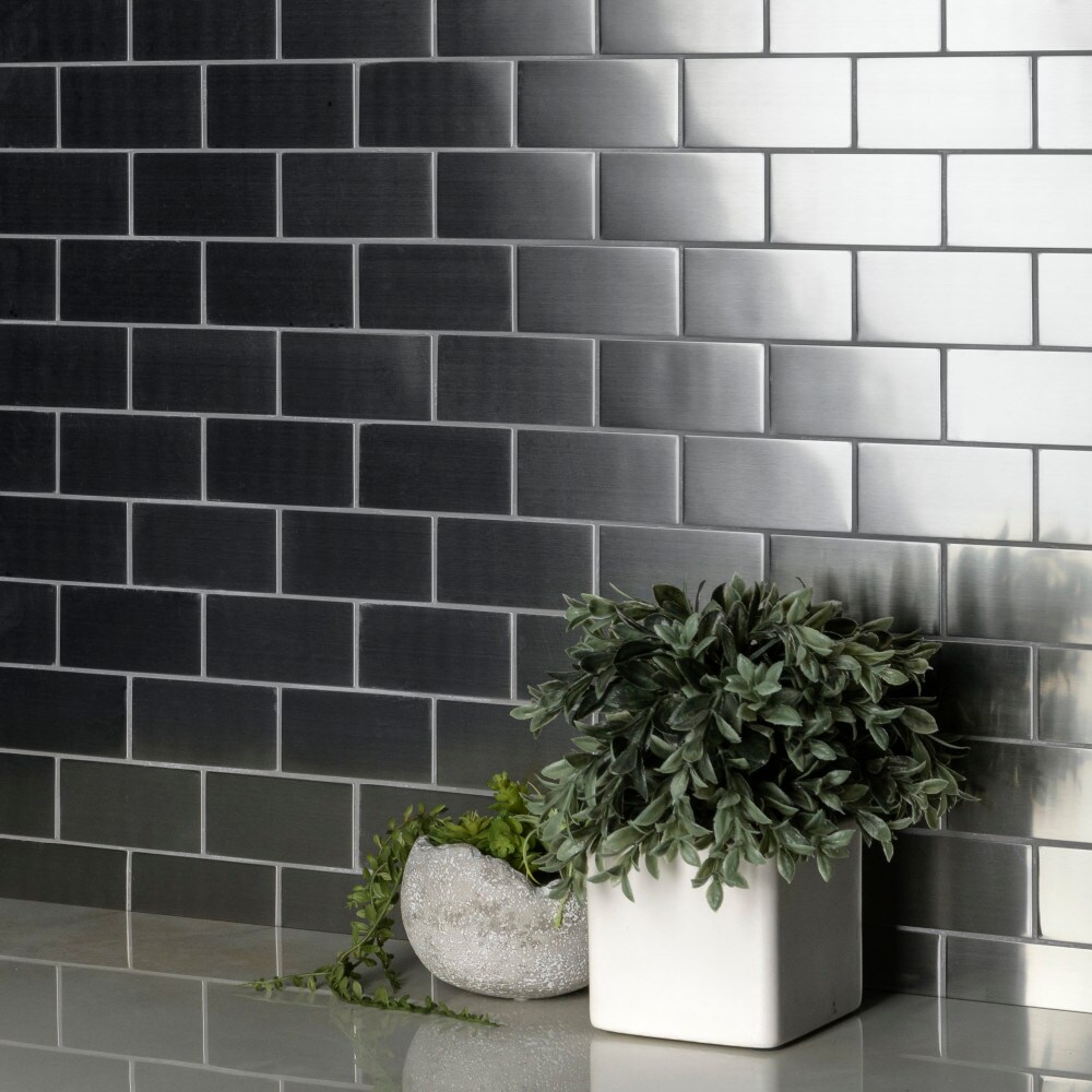 Merola Tile Alloy 3 x 6 Stainless Steel Metal Over Porcelain Subway Wall Tile - Case (80 Tiles)