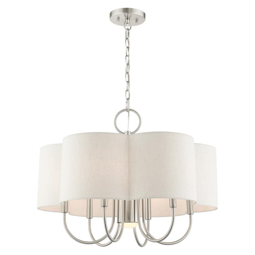 Brushed Nickel 24" Drum Chandelier with Oatmeal Shade