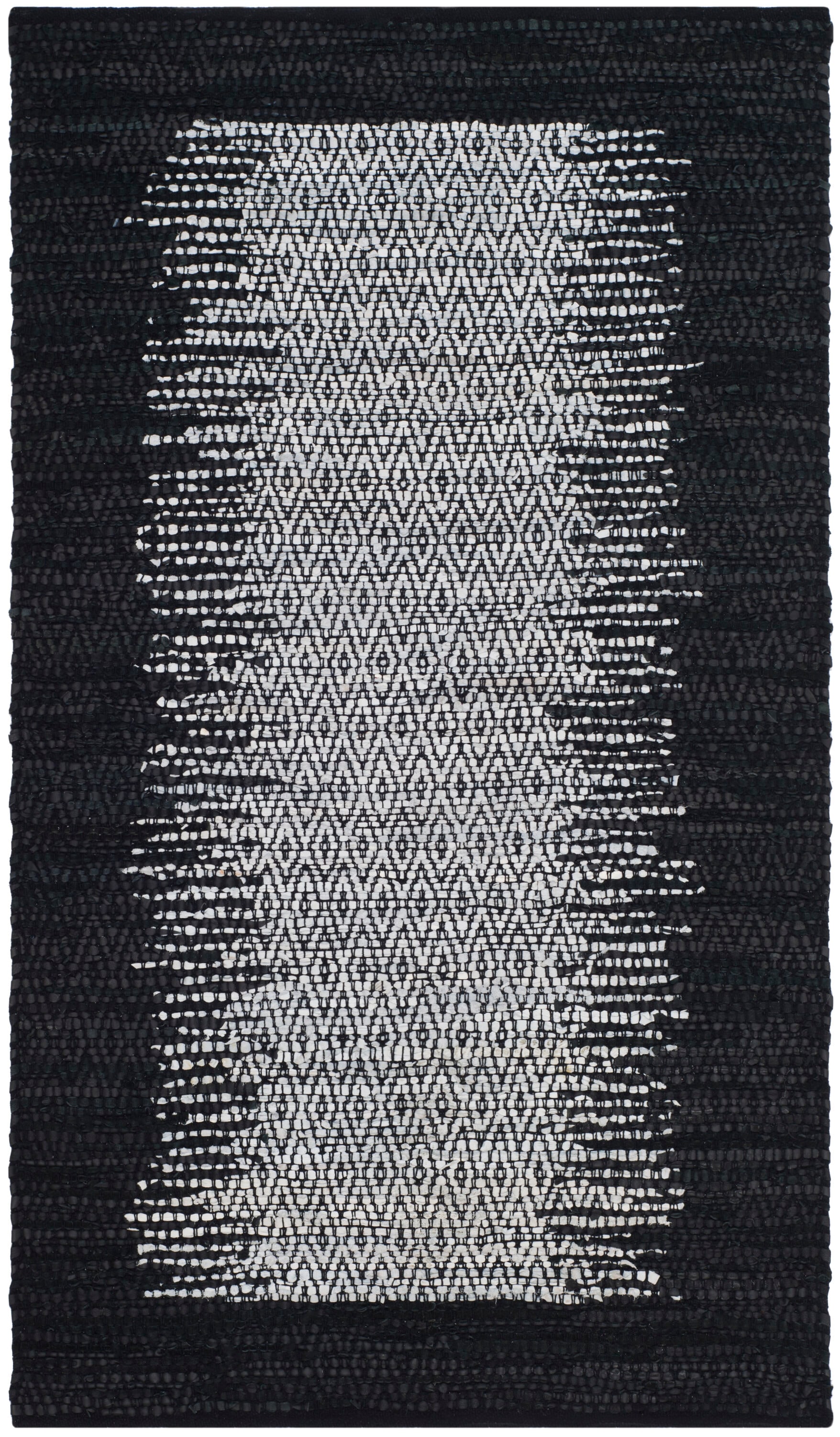 Safavieh VTL387C-3 Vintage Leather Deaver 3 x 5 (ft) Leather Light Gray/Black Rectangular Indoor Border Coastal Throw rug