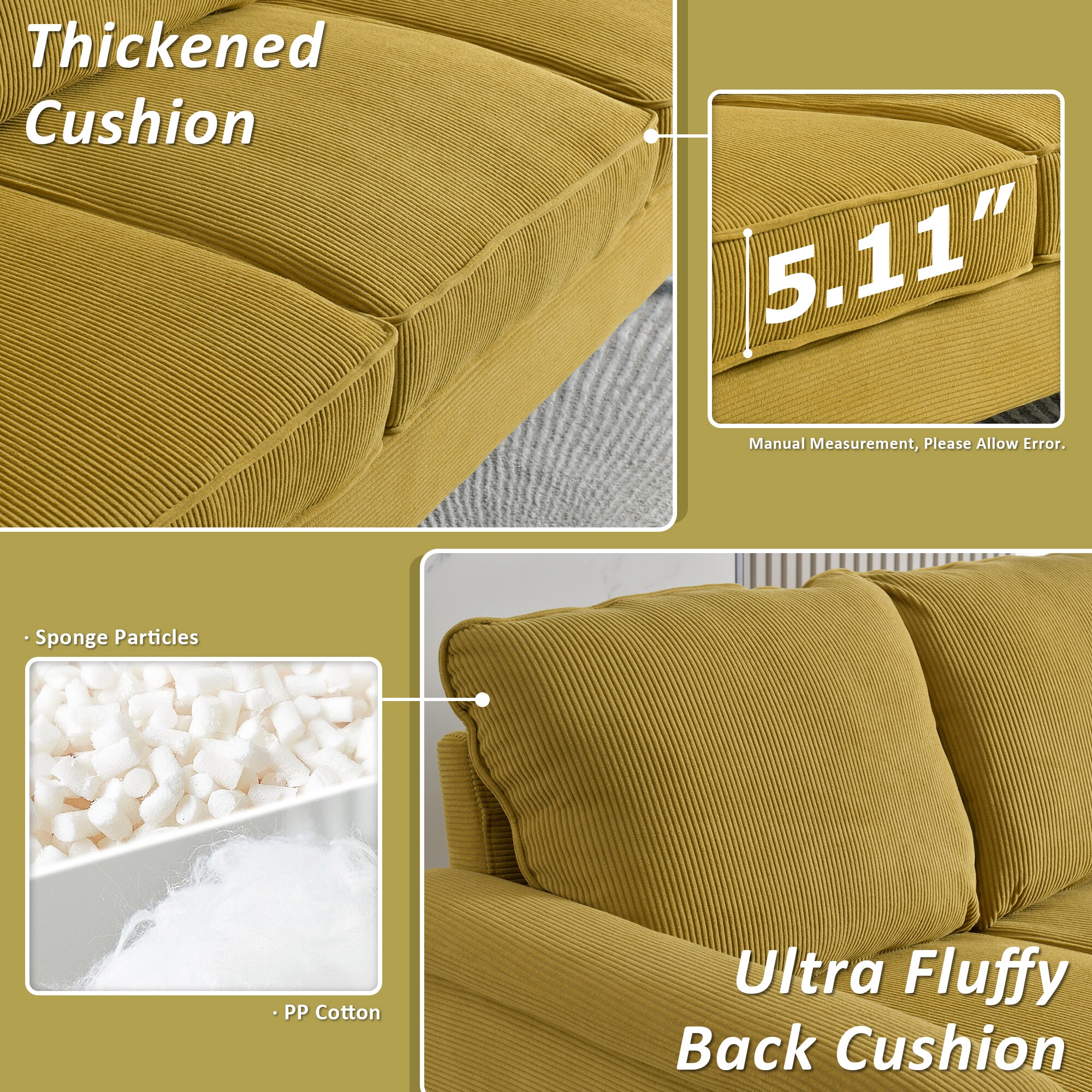 Ovios 71.65-in Modern Yellow Polyester Blend 3-seater Sofa Ogls660 At 