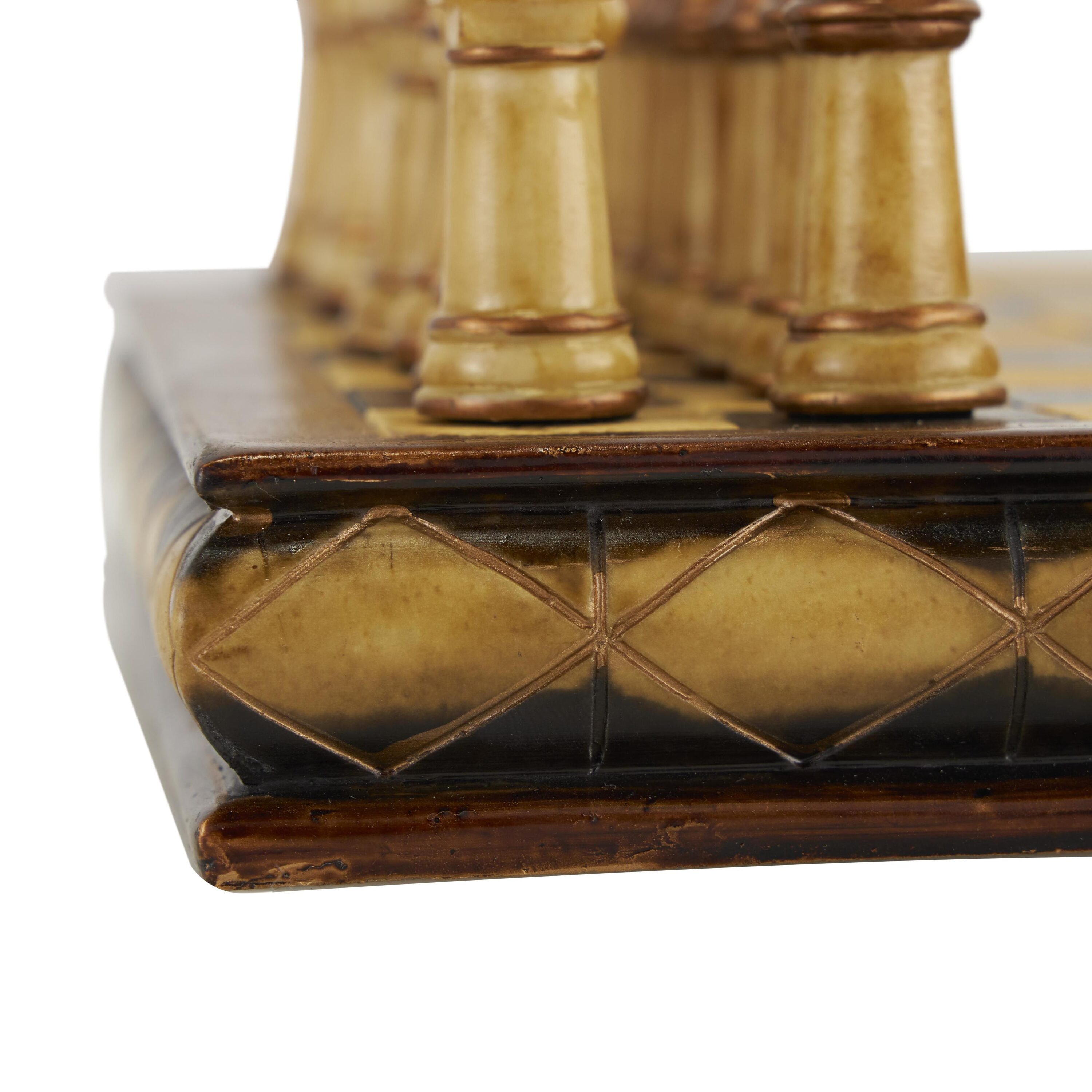 Brown Polystone and Brass Chess Set with Mahogany Finish